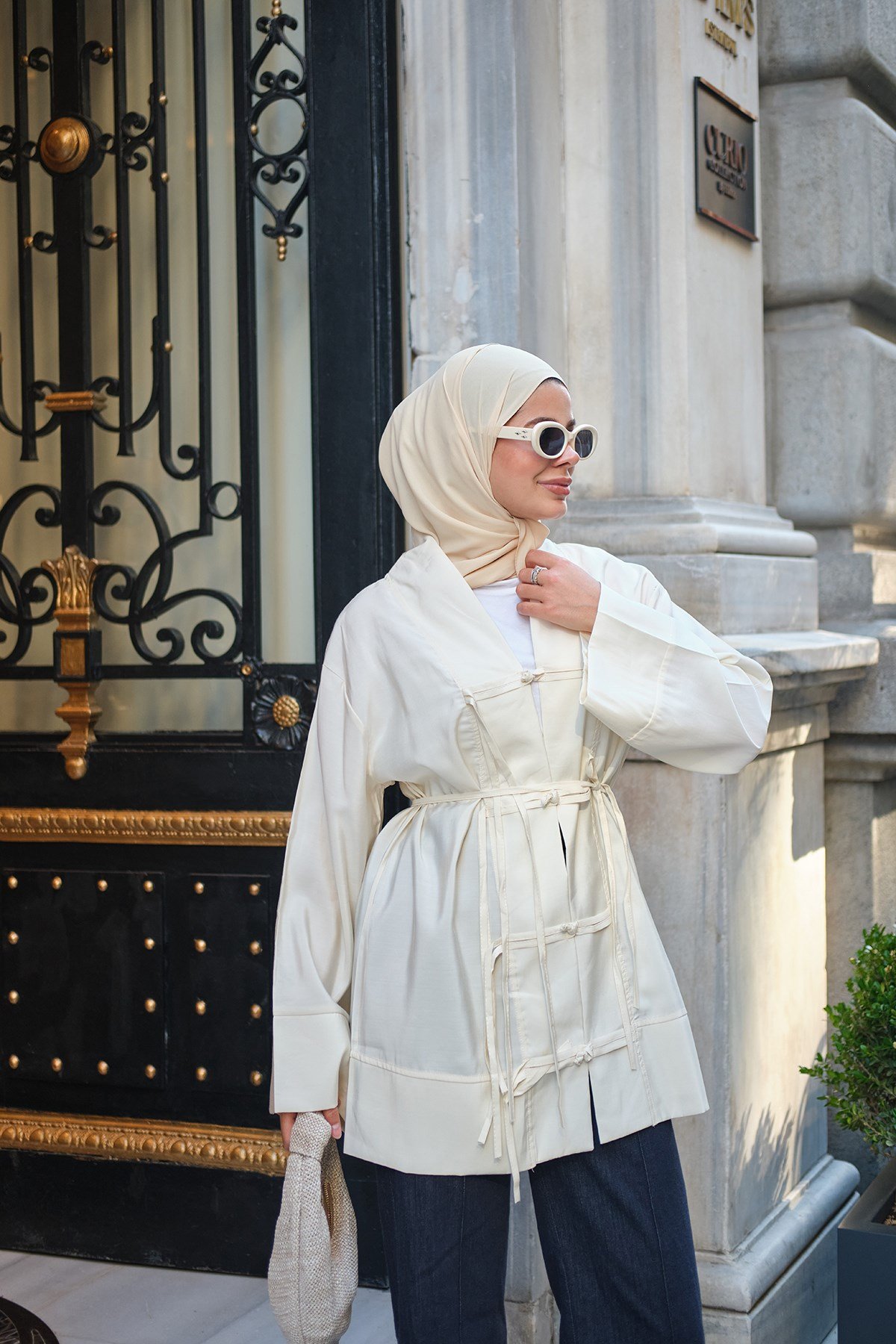 Ön Bağlamalı Kimono Krem