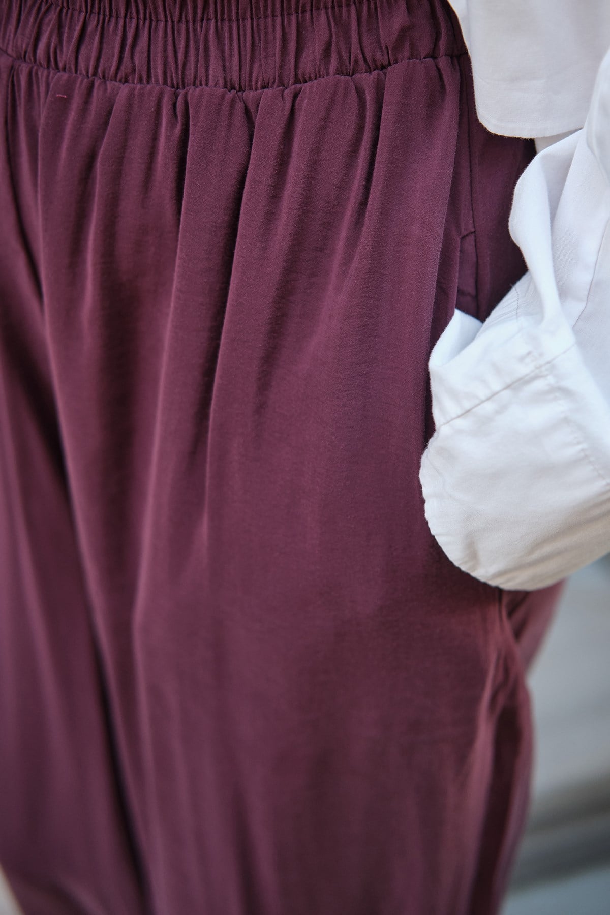 Paça Bağcıklı Beli Lastikli Modal Pantolon Mürdüm