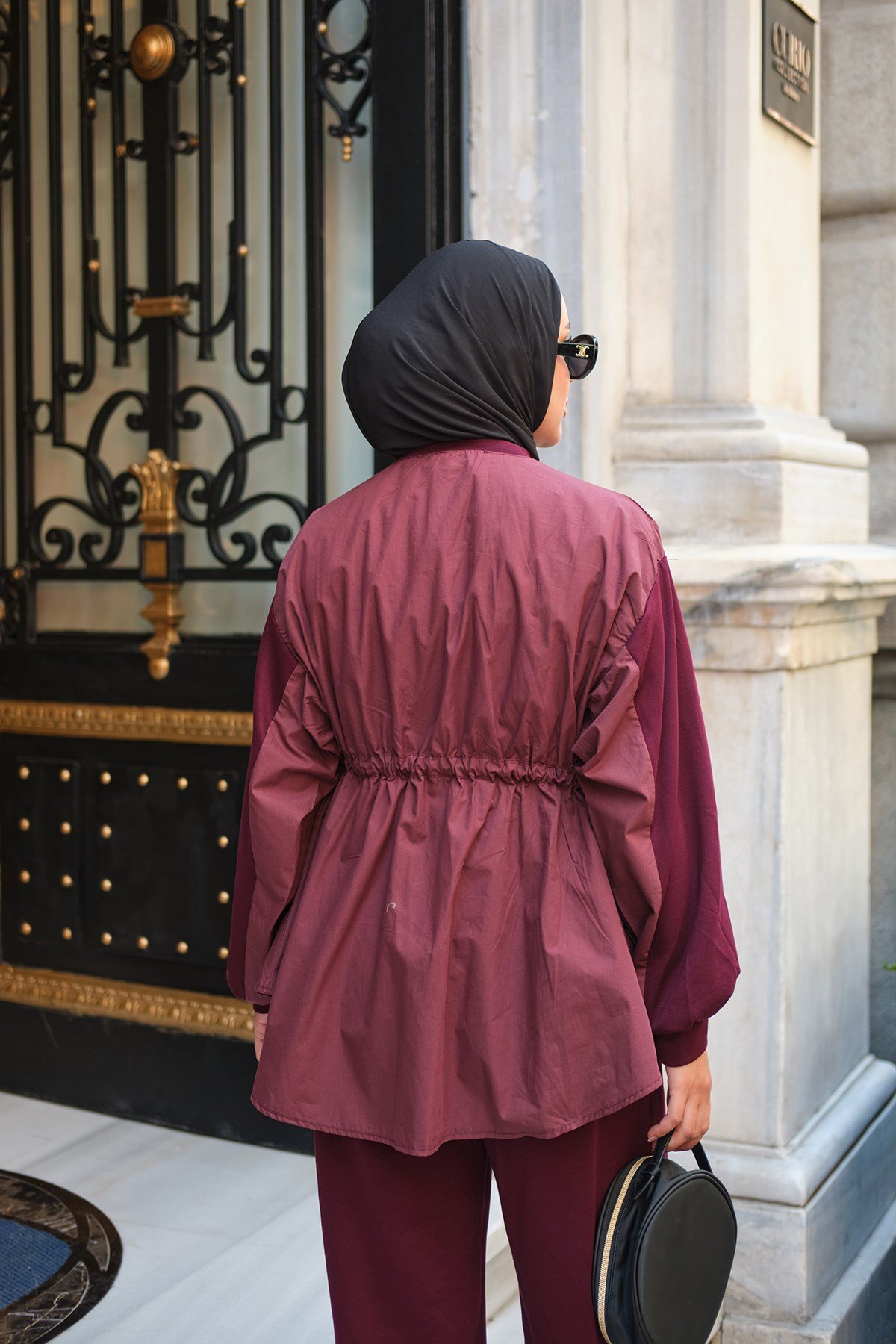 Paraşüt Detay Bel Bağlamalı Takım Bordo