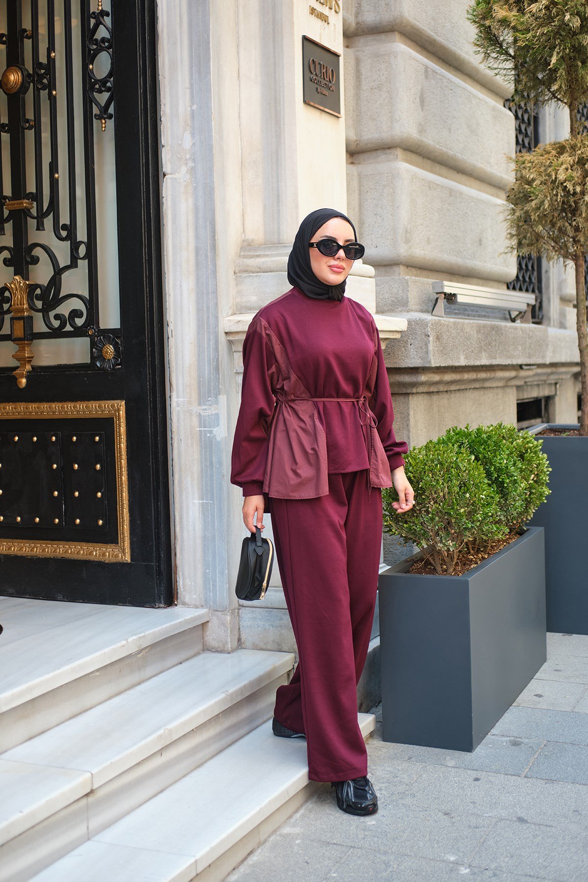 Paraşüt Detay Bel Bağlamalı Takım Bordo
