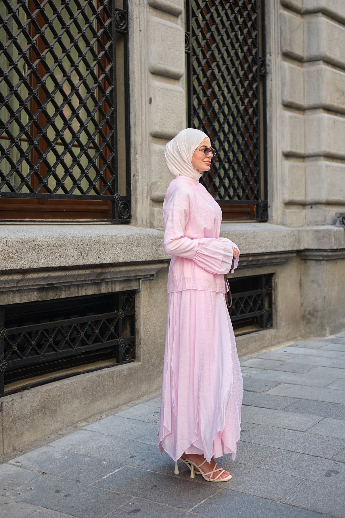Pile Detay İç Astarlı Tül Takım Pembe