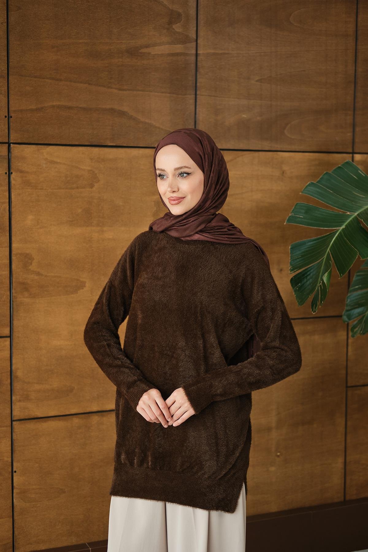 Püsküllü Tunik Kahverengi