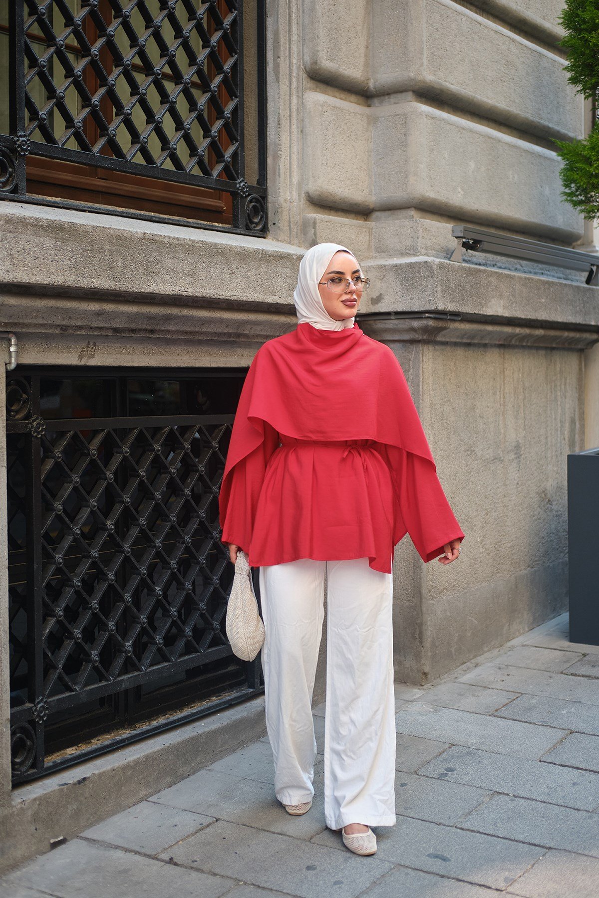 Şal Detay Bel Bağlamalı Tunik Kırmızı