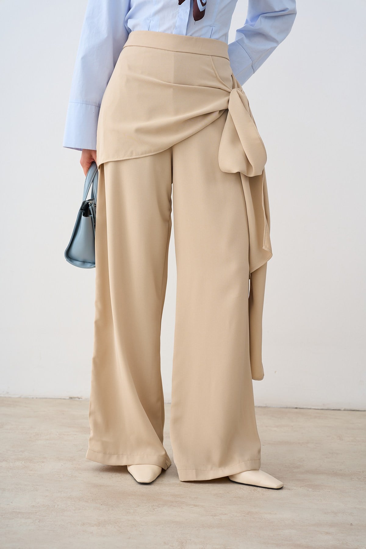 Şal Detaylı Pantolon Krem