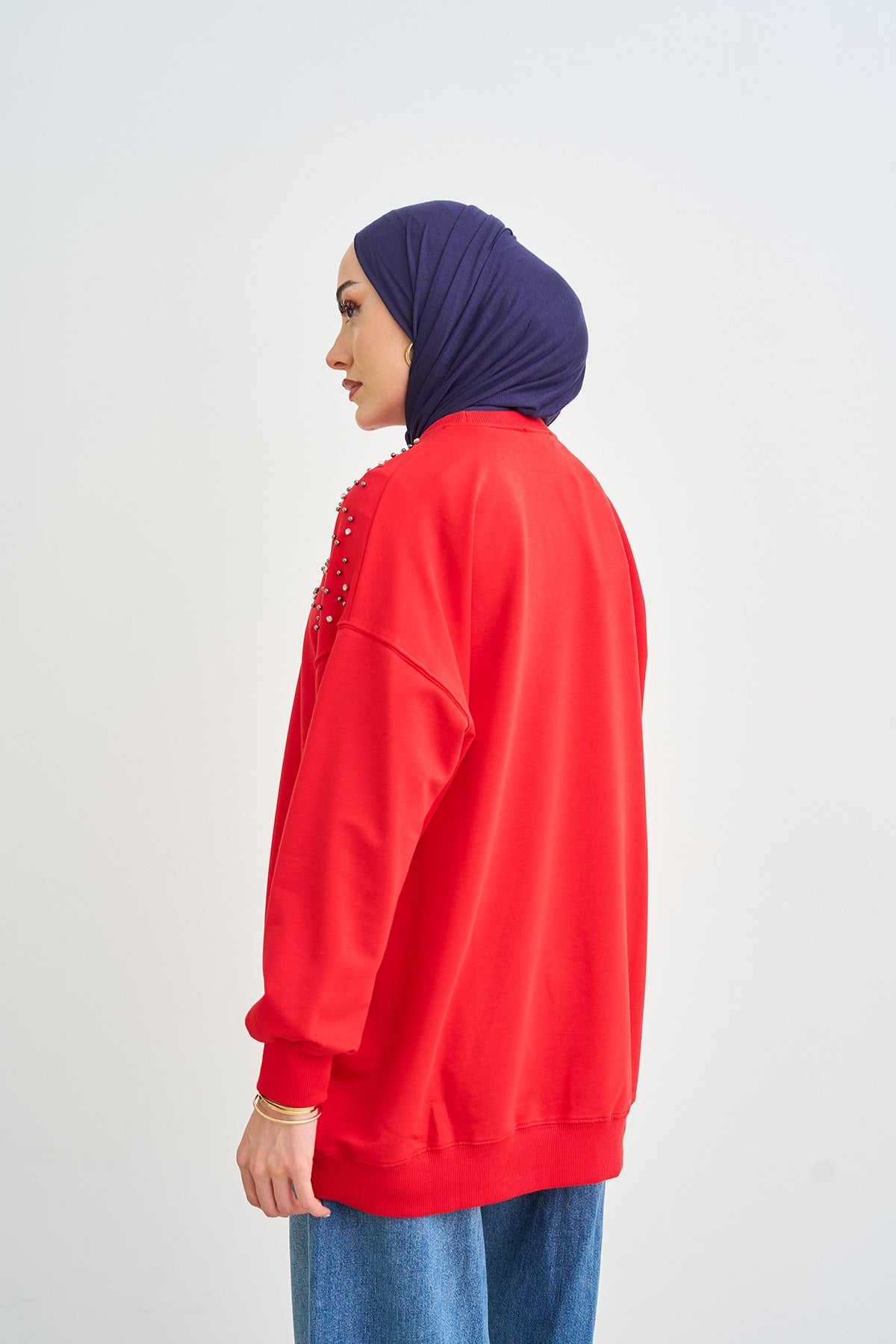 Taş Ve İnci Detaylı Sweatshirt Kırmızı