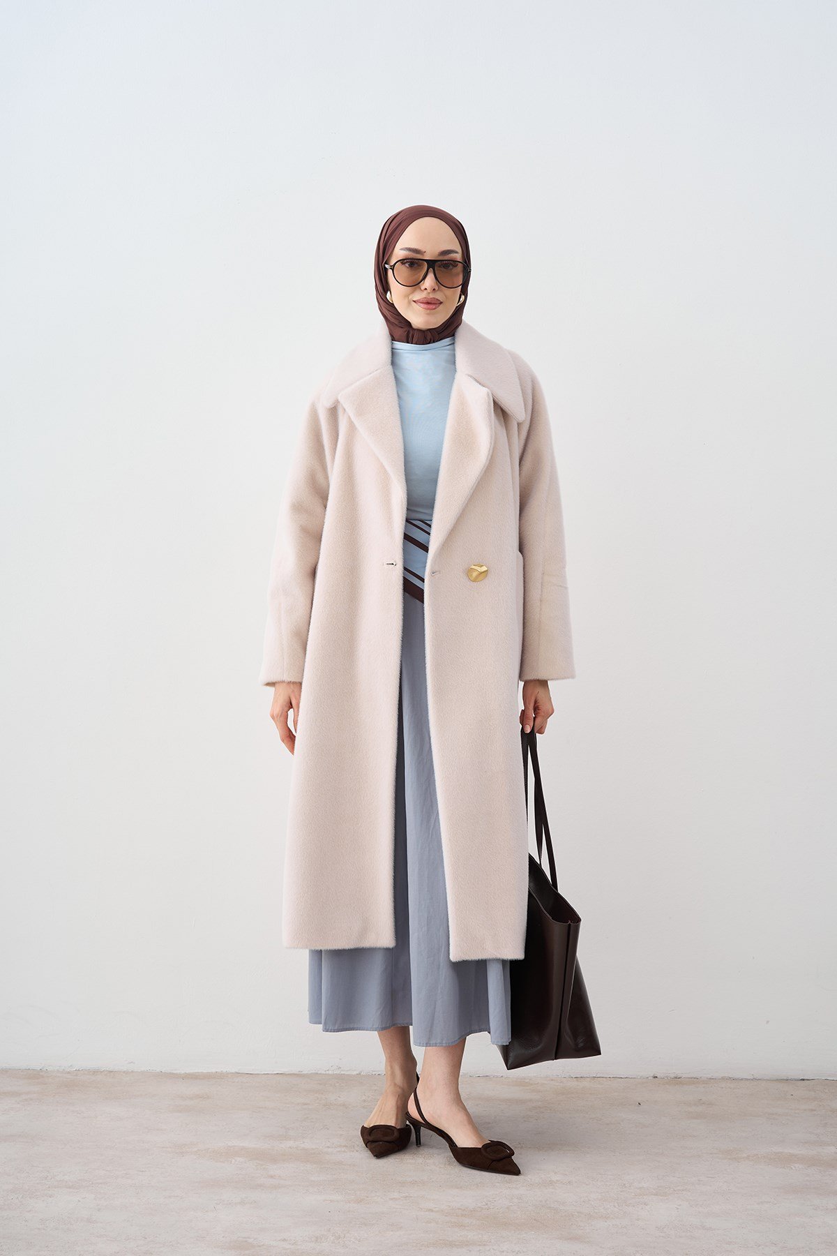 Tek Düğmeli Çift Cep Detay Fox Kaban Krem