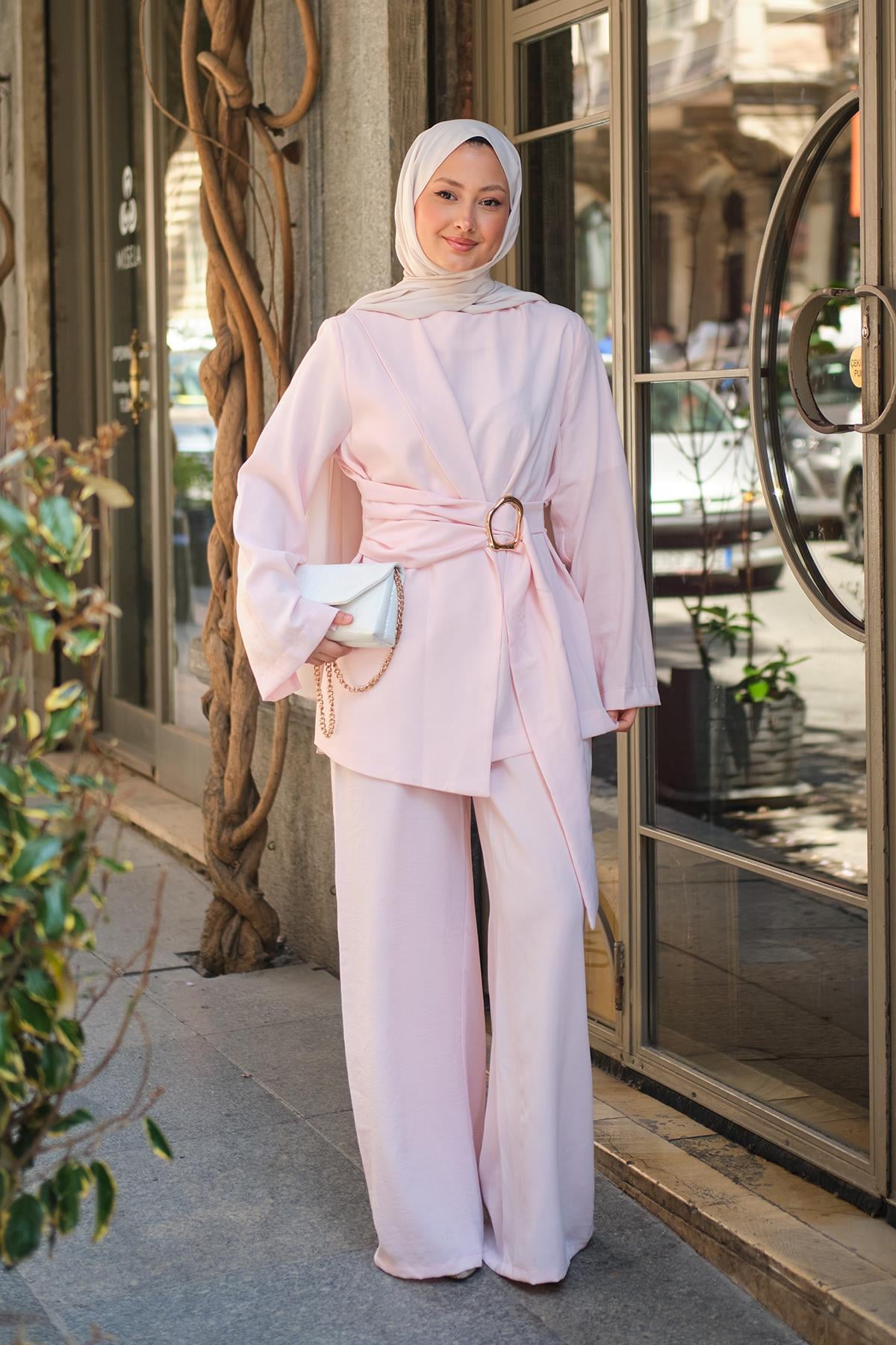 Tokalı Çift Önlü Takım Pembe