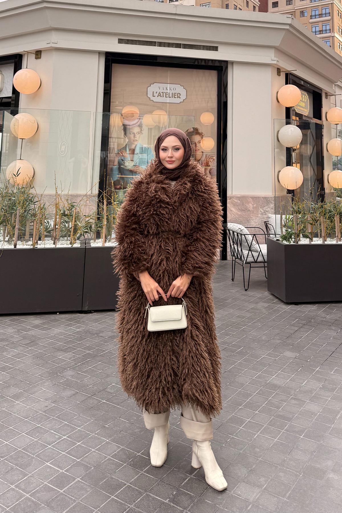 Tüylü Peluş Kaban Kahverengi