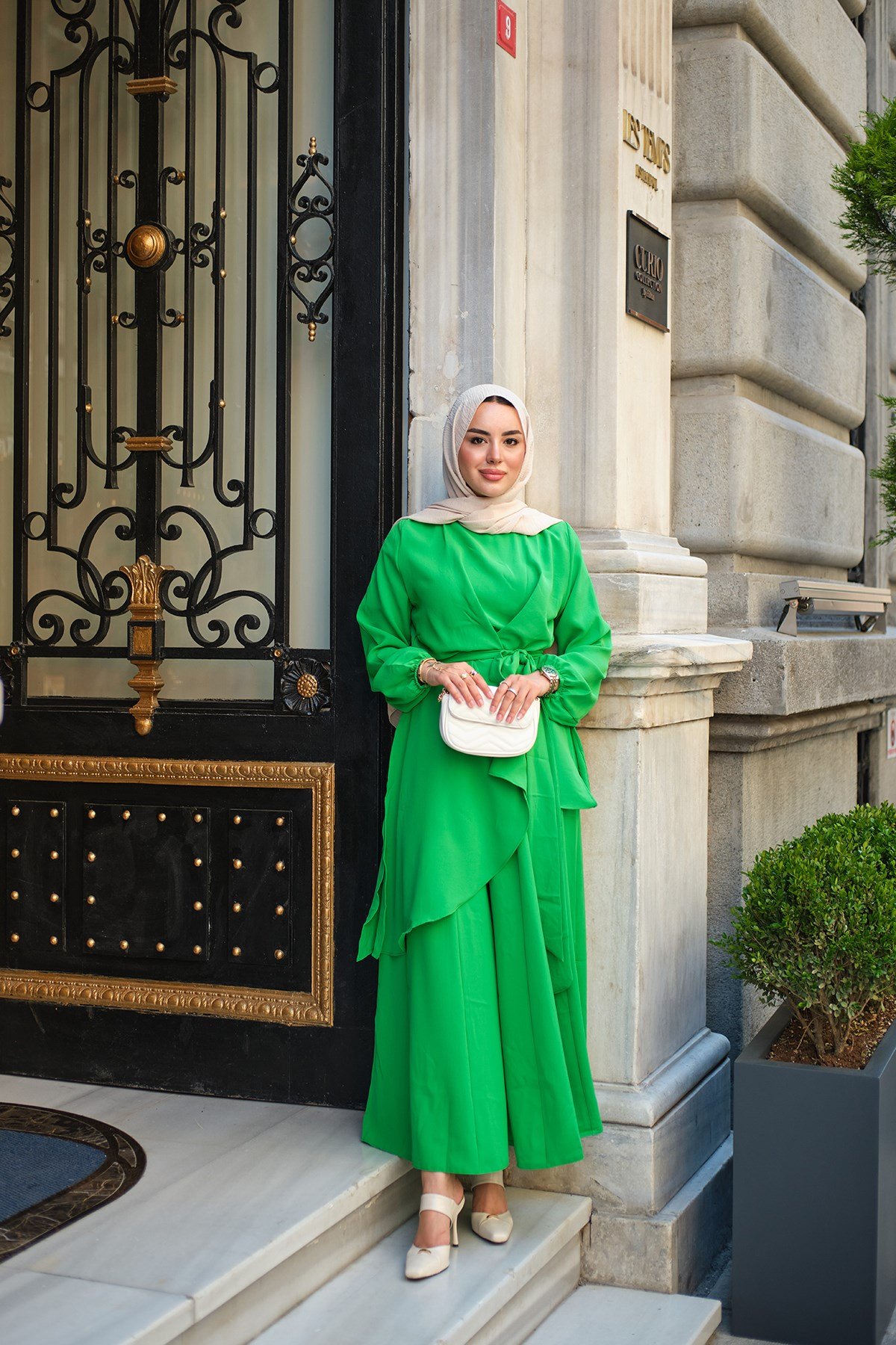 V Detay Bel Bağlamalı Takım Benetton Yeşil
