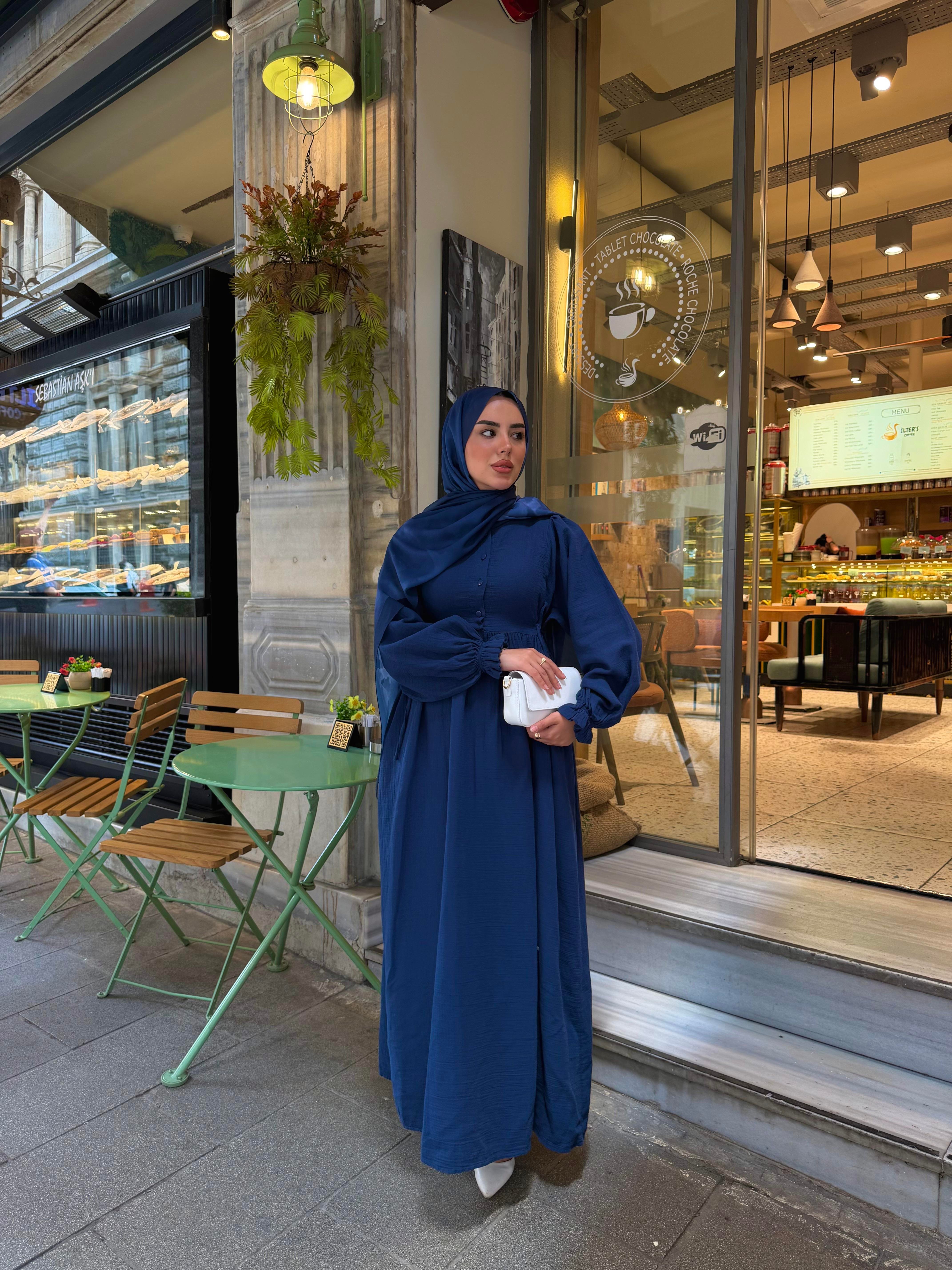 Yan Bağlama Detaylı Sıfır Yaka Elbise Lacivert