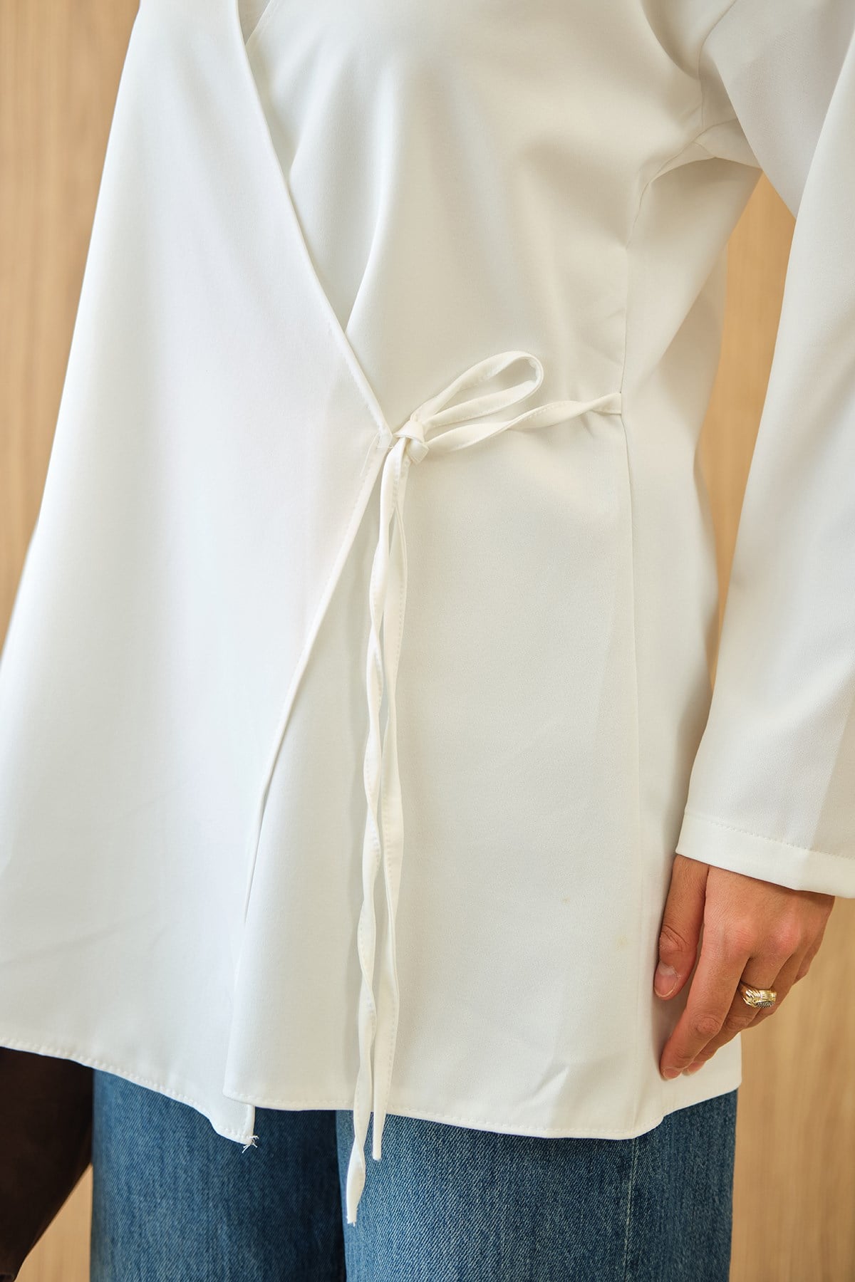 Yan Bağlamalı Kimono Beyaz