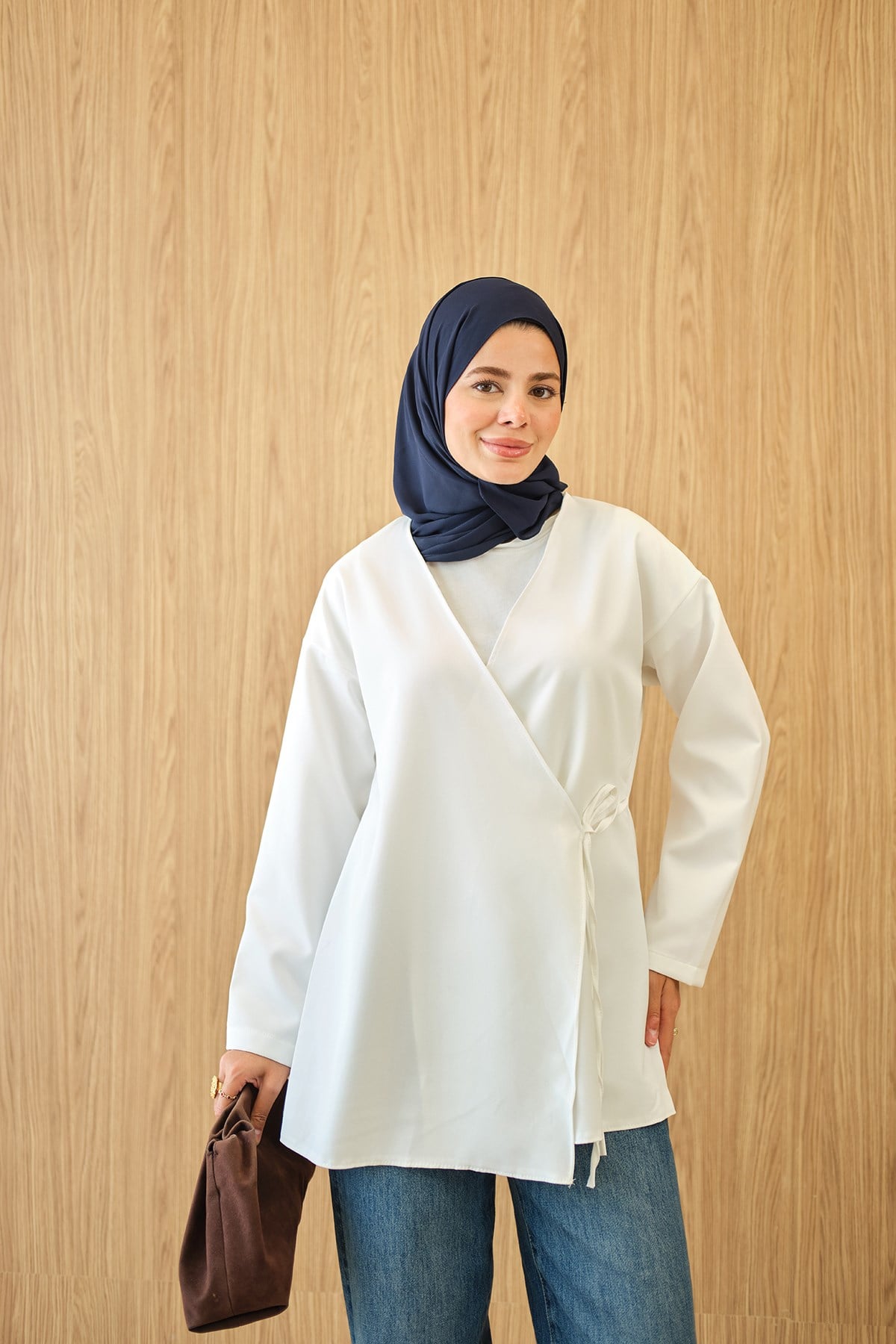 Yan Bağlamalı Kimono Beyaz