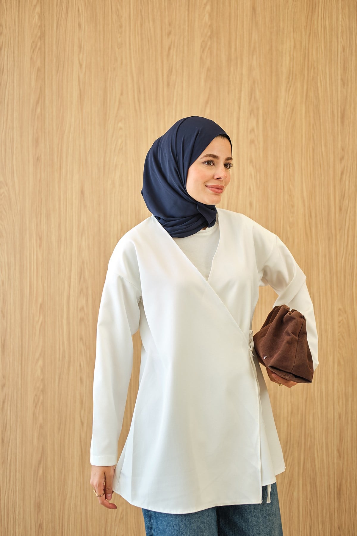 Yan Bağlamalı Kimono Beyaz