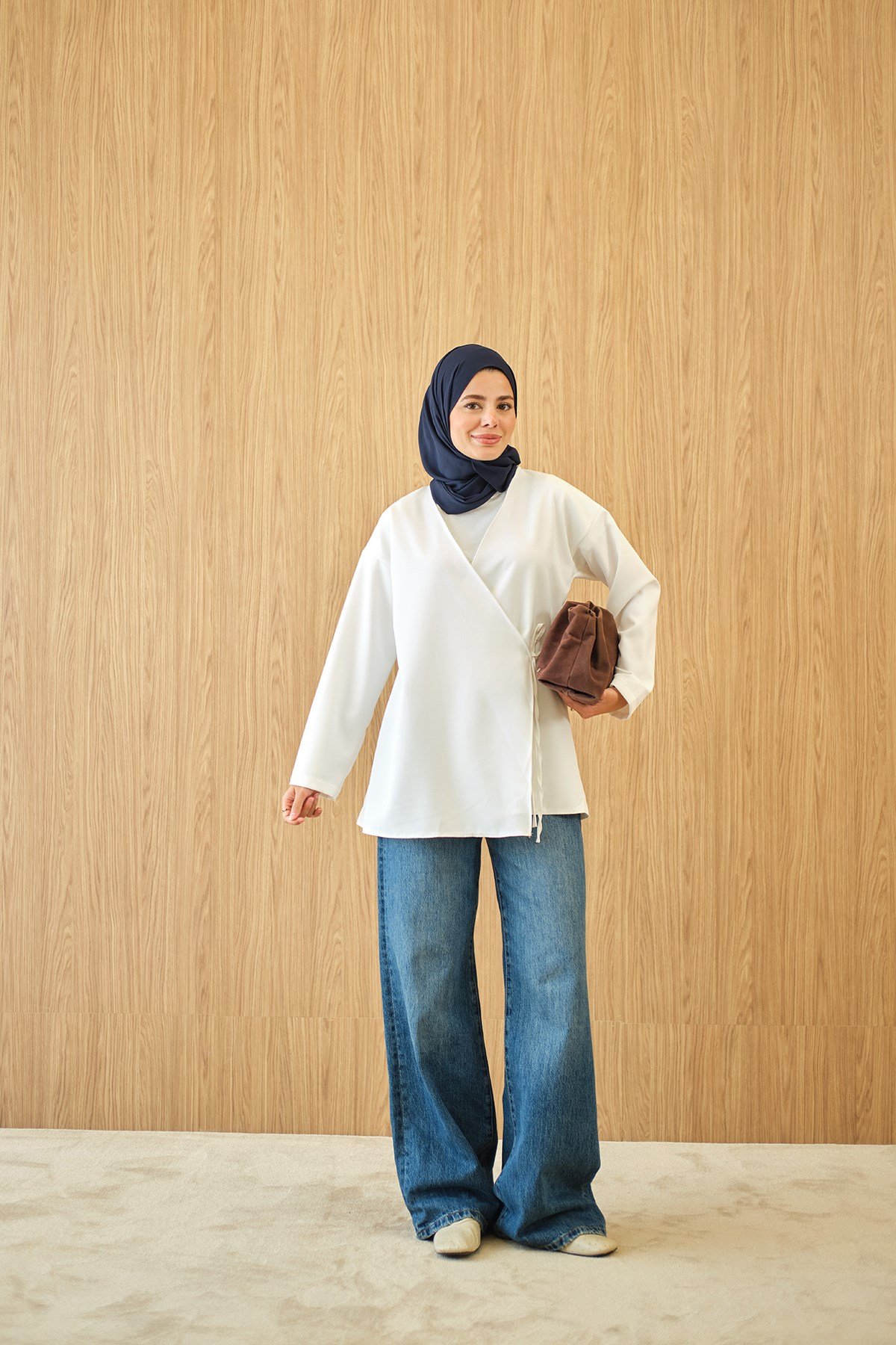 Yan Bağlamalı Kimono Beyaz