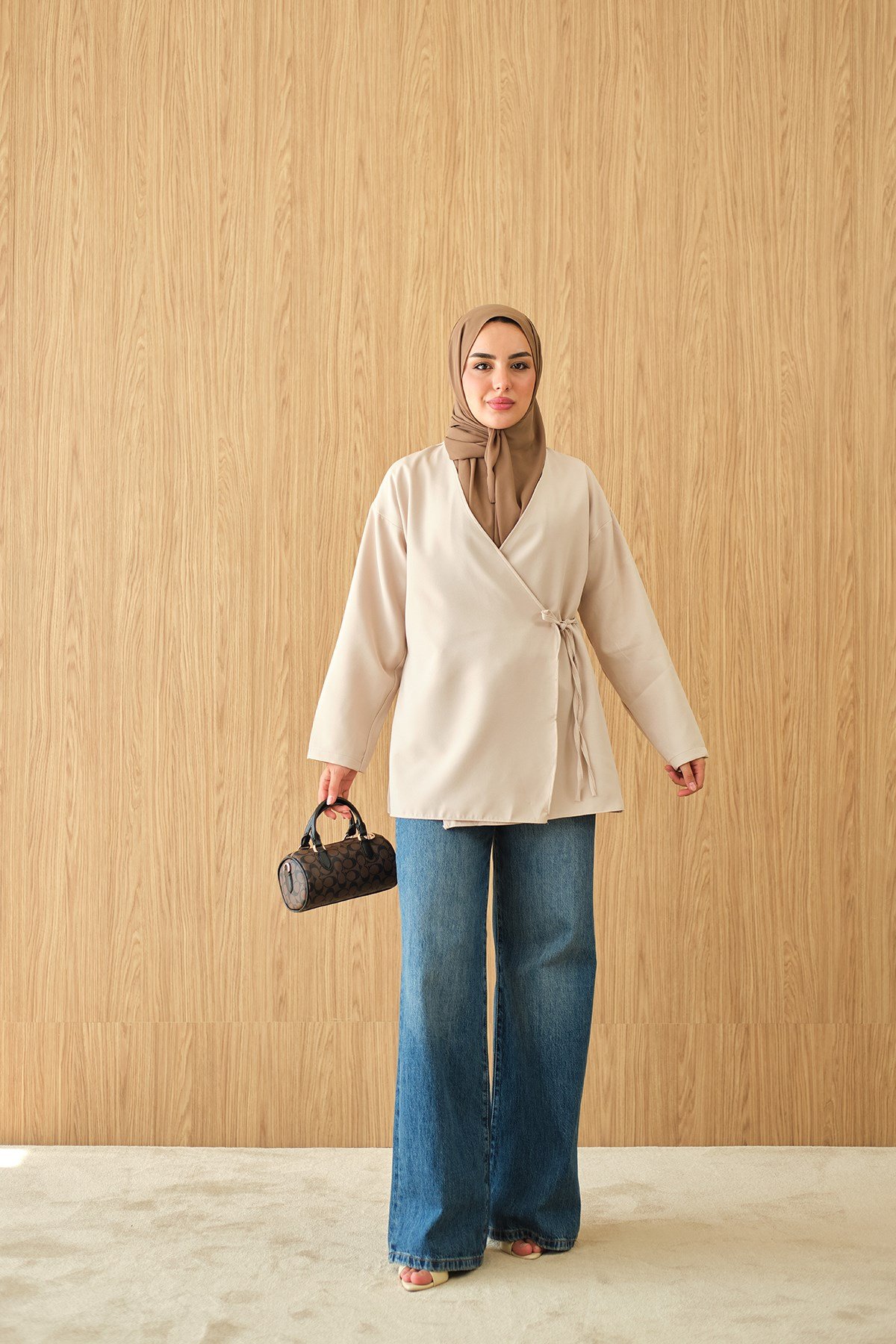 Yan Bağlamalı Kimono Krem