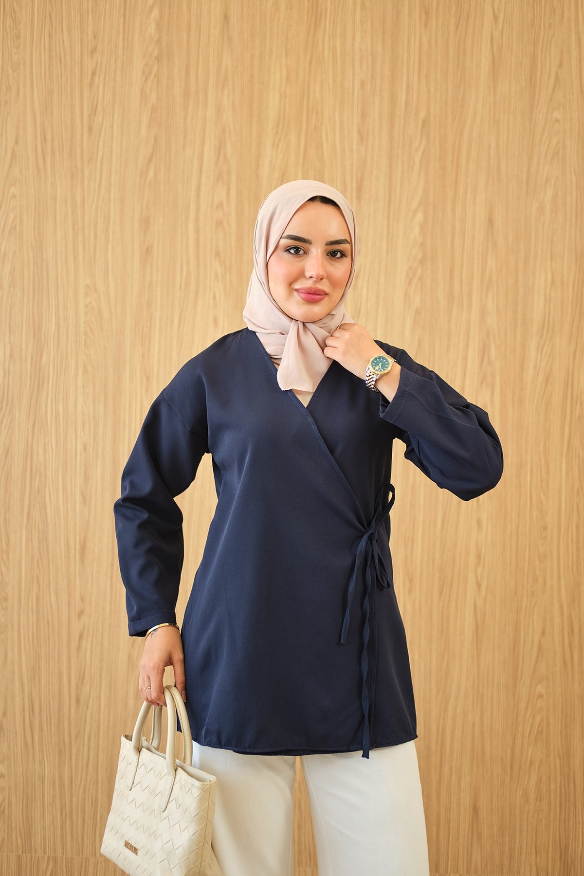 Yan Bağlamalı Kimono Lacivert