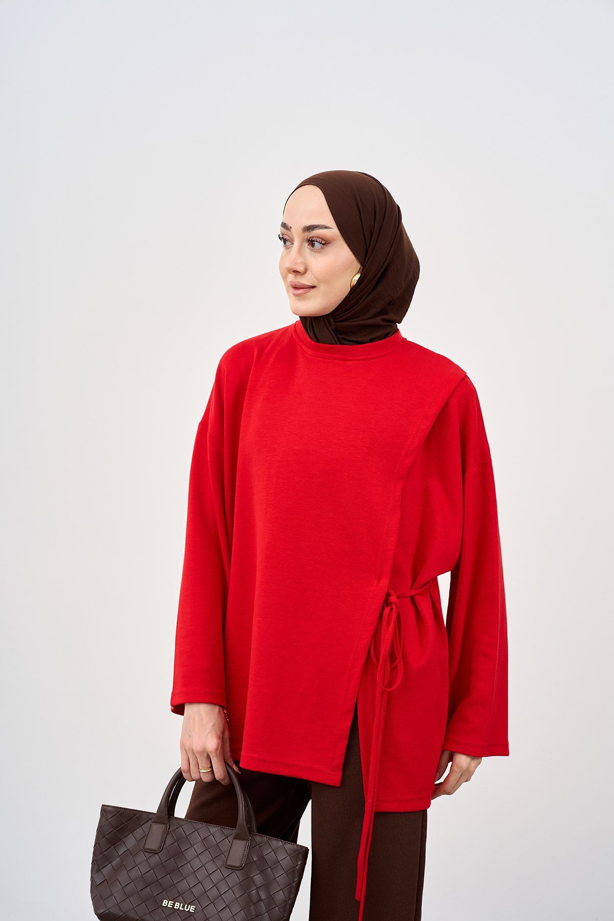 Yan Biye Bağlamalı Tunik Kırmızı
