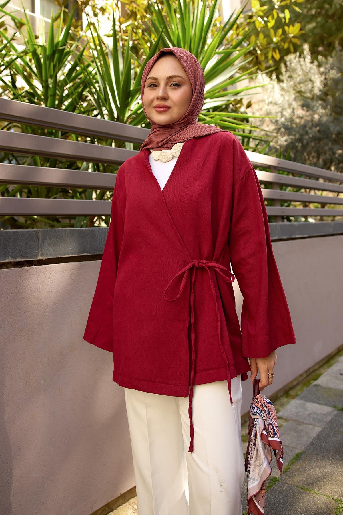 Yandan Bağlamalı Ceket Bordo