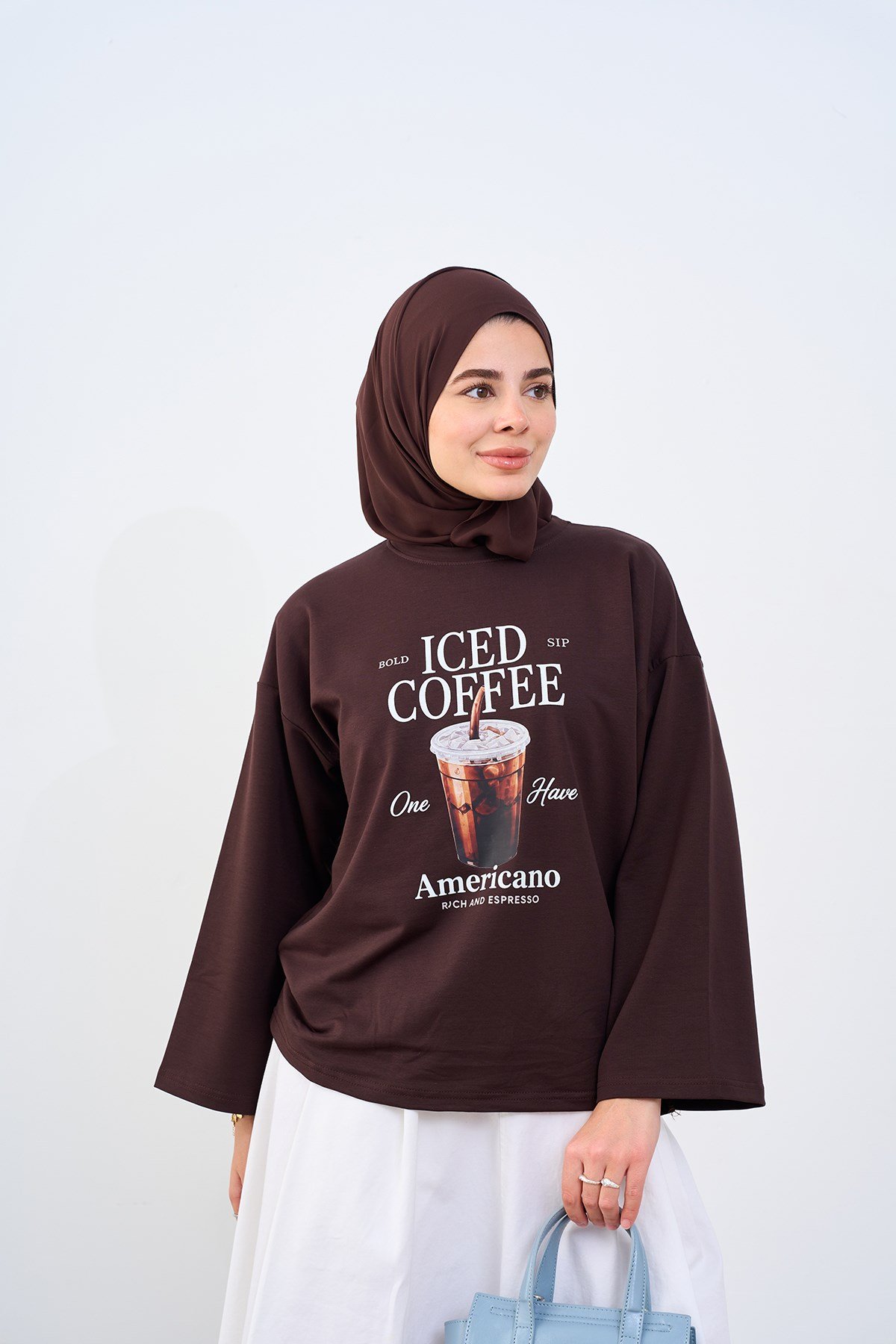 Yazı Baskılı Uzun Kol Body Kahverengi