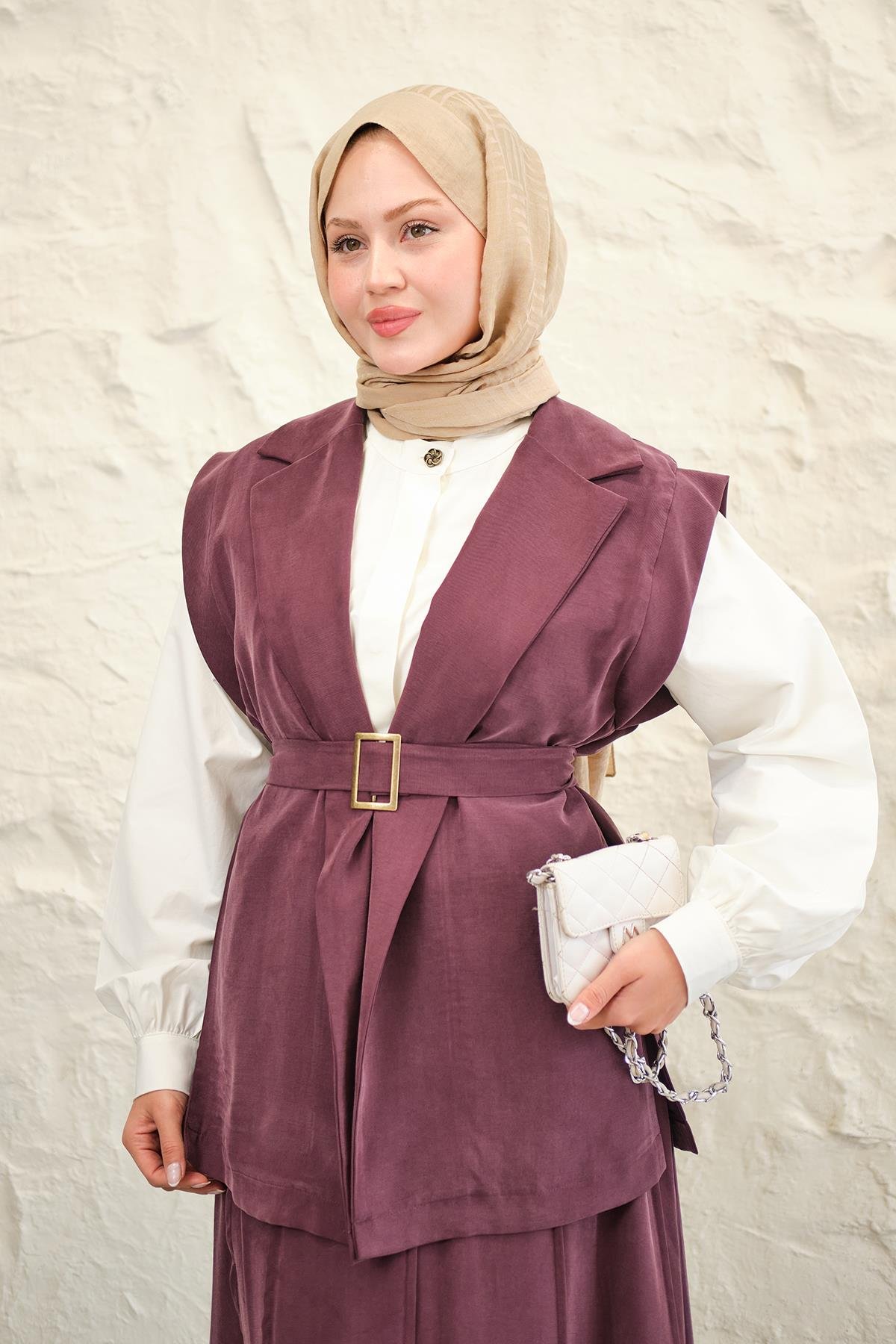 Yeleği Yırtmaçlı Takım Bordo