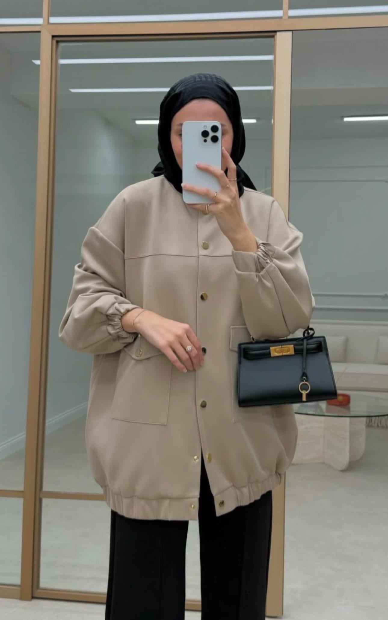 Bej Scuba Bomber Ceket
