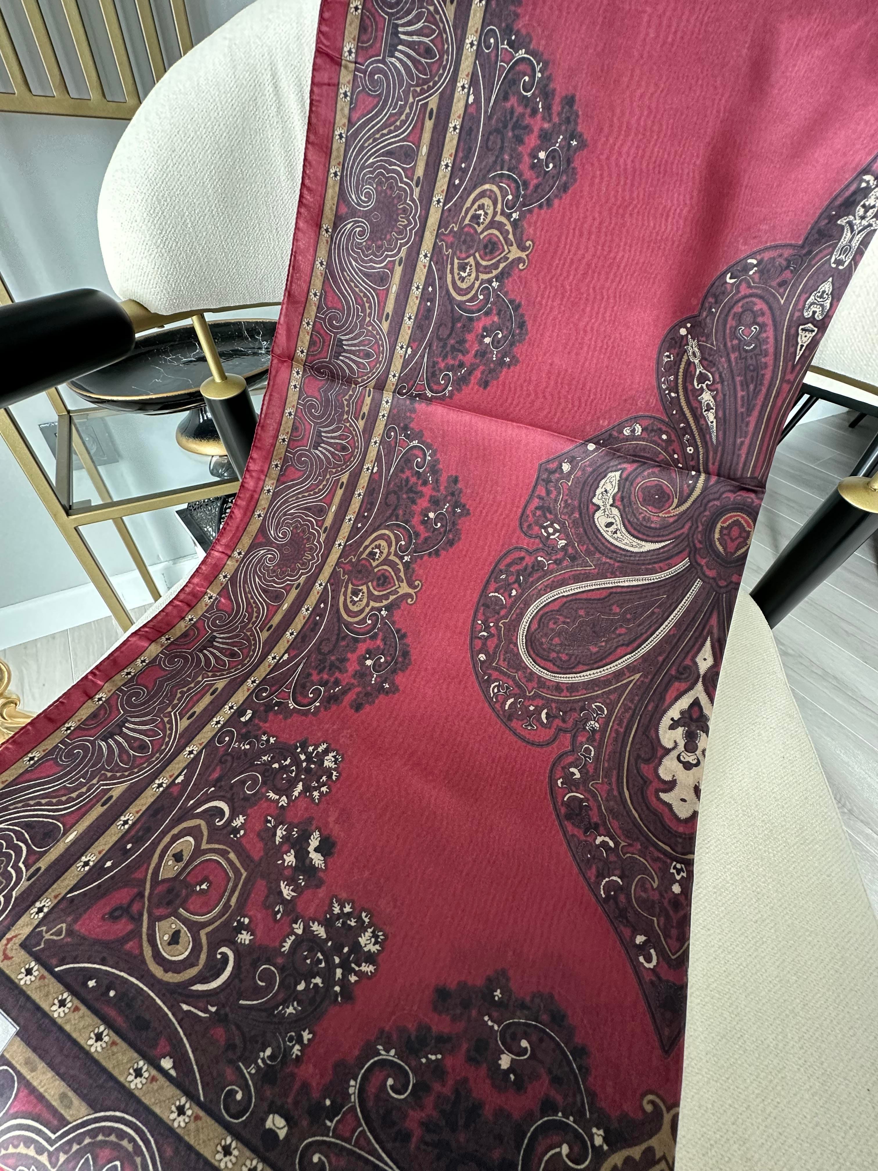 Bordo Hint ipeği şal 