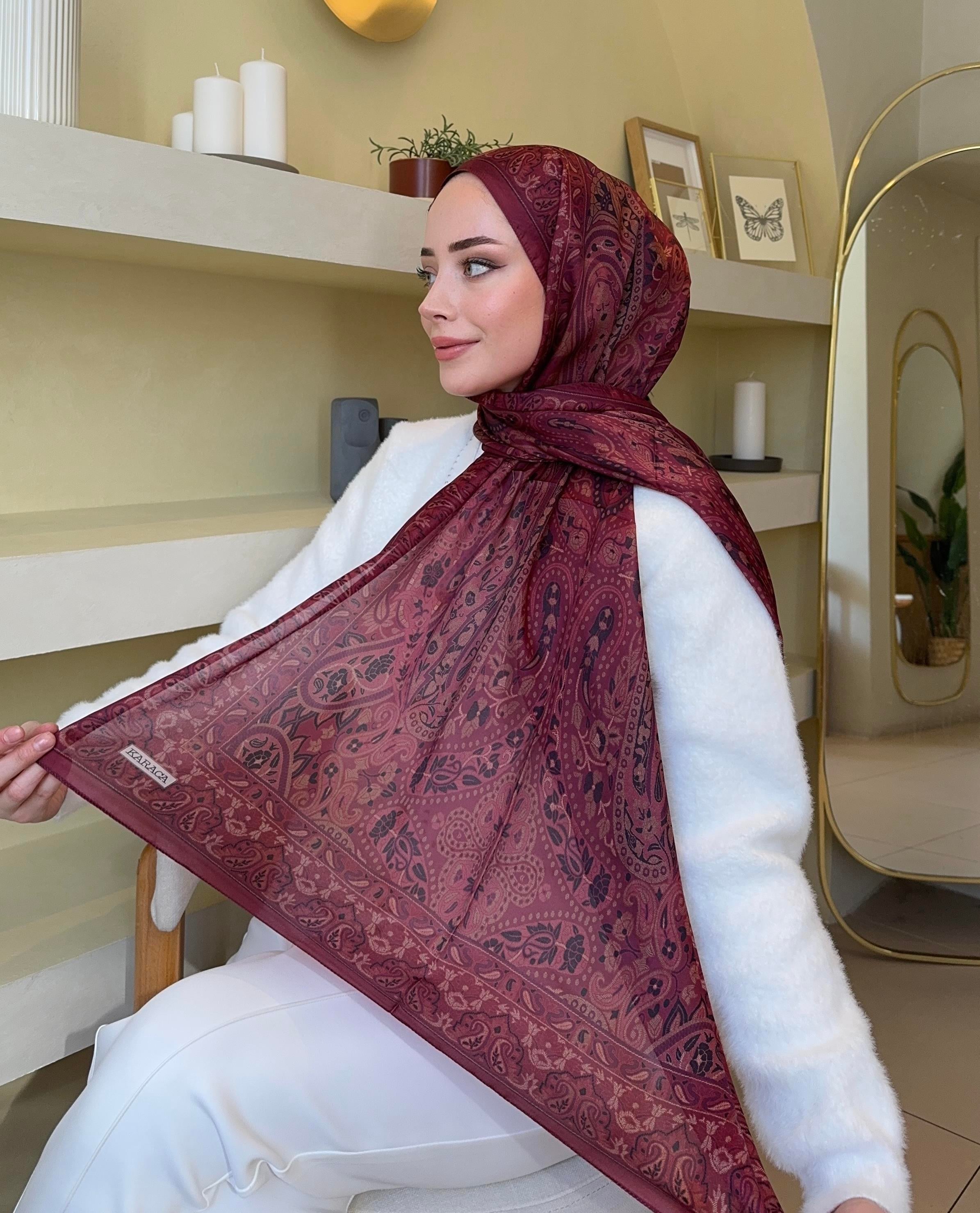 Bordo Hürrem Hint ipeği şal