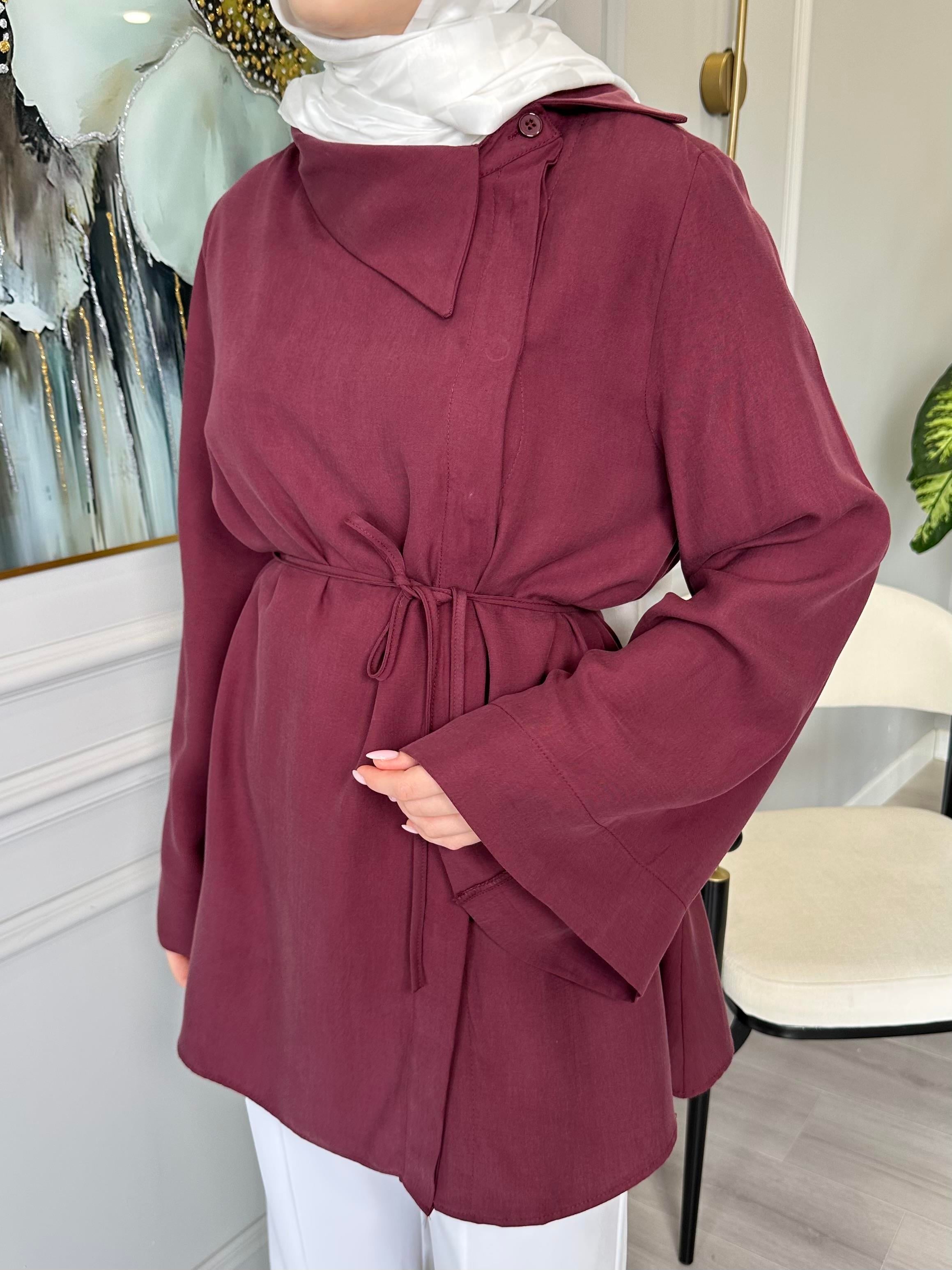 Bordo Yaka Detaylı Tensel Salaş Tunik