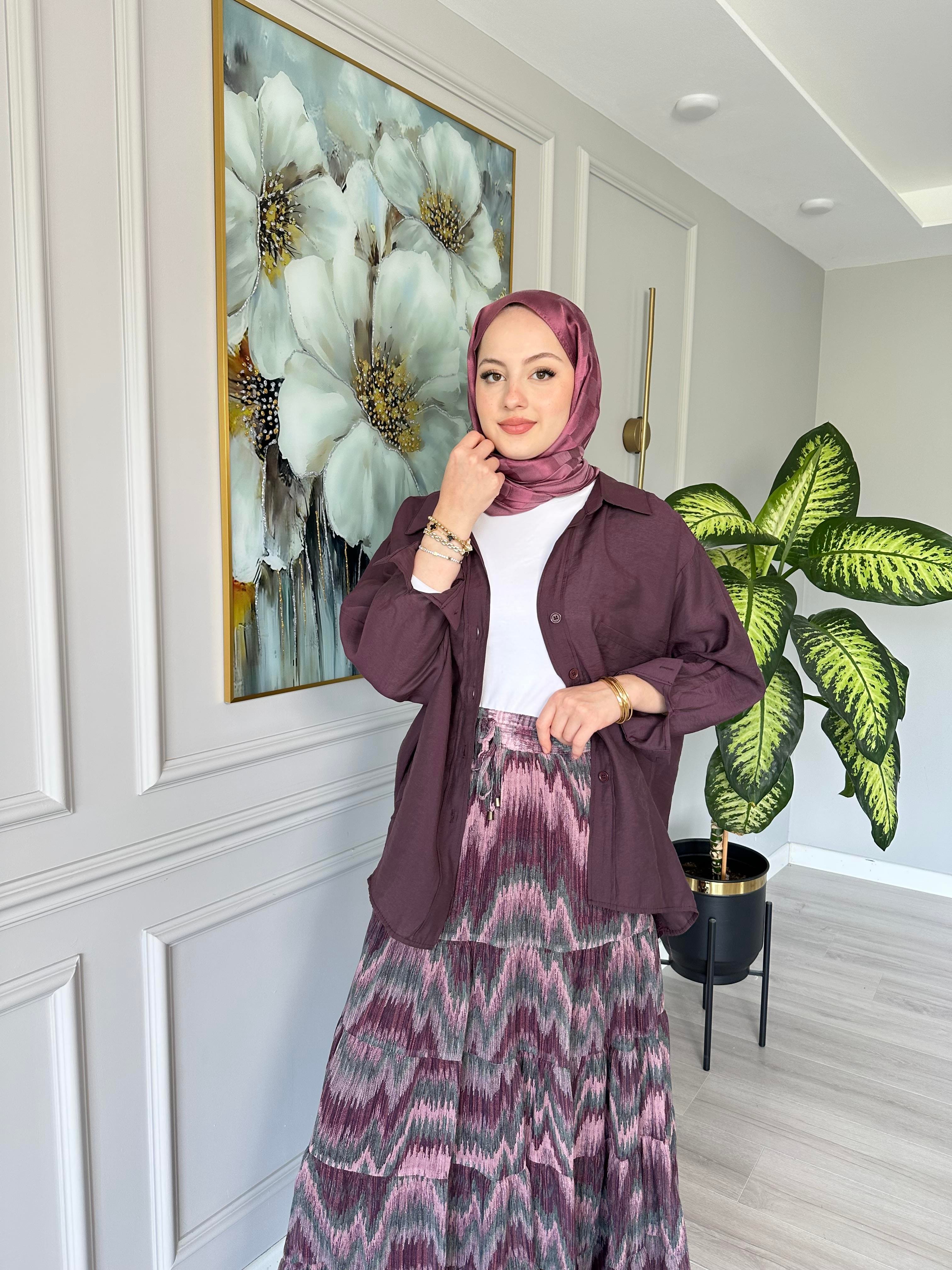 Gömlek ve Etek Yazlık Takım Mürdüm