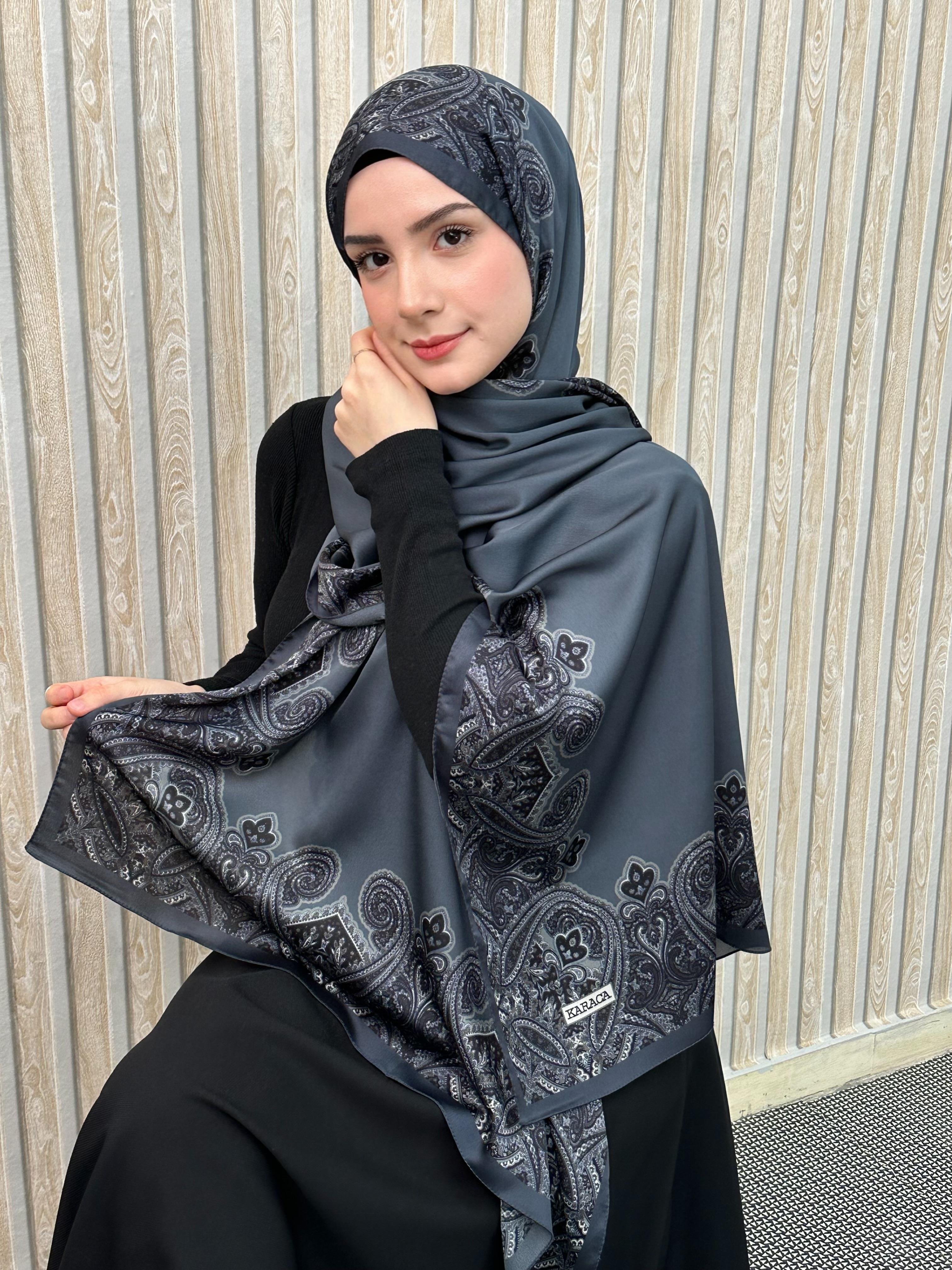 Gri Roza Deluxe İpek Şal