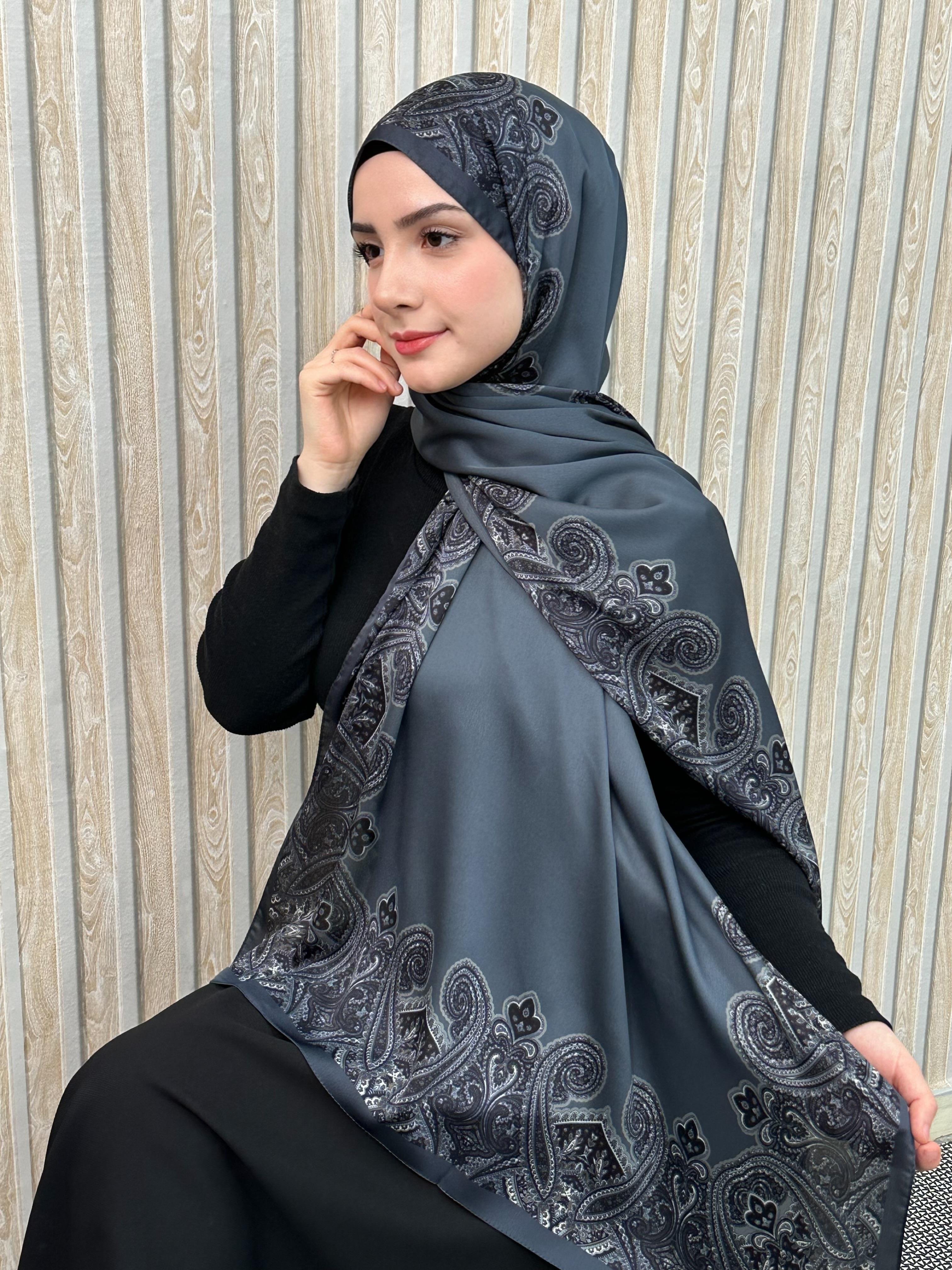 Gri Roza Deluxe İpek Şal