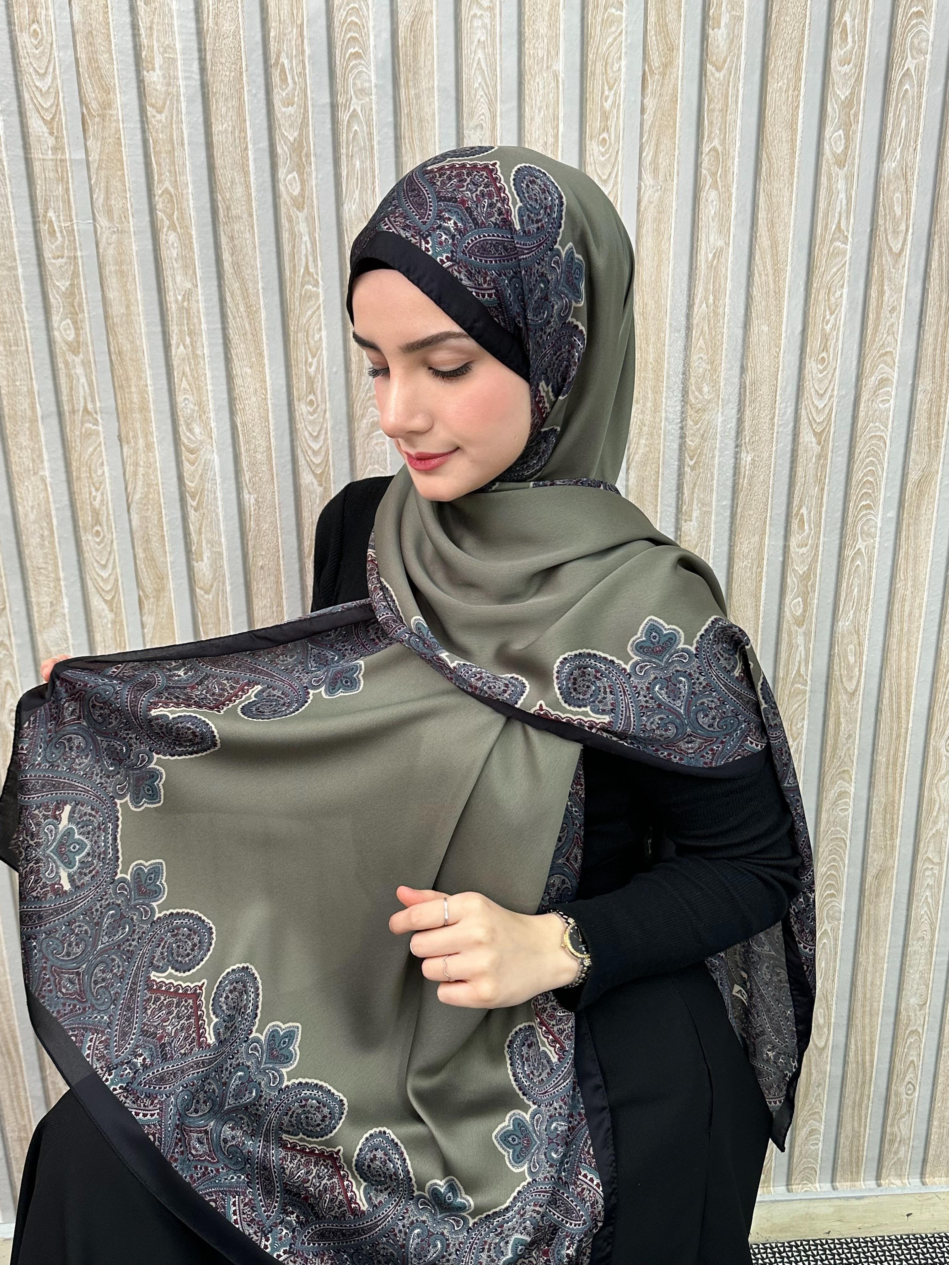 Haki Roza Deluxe İpek Şal