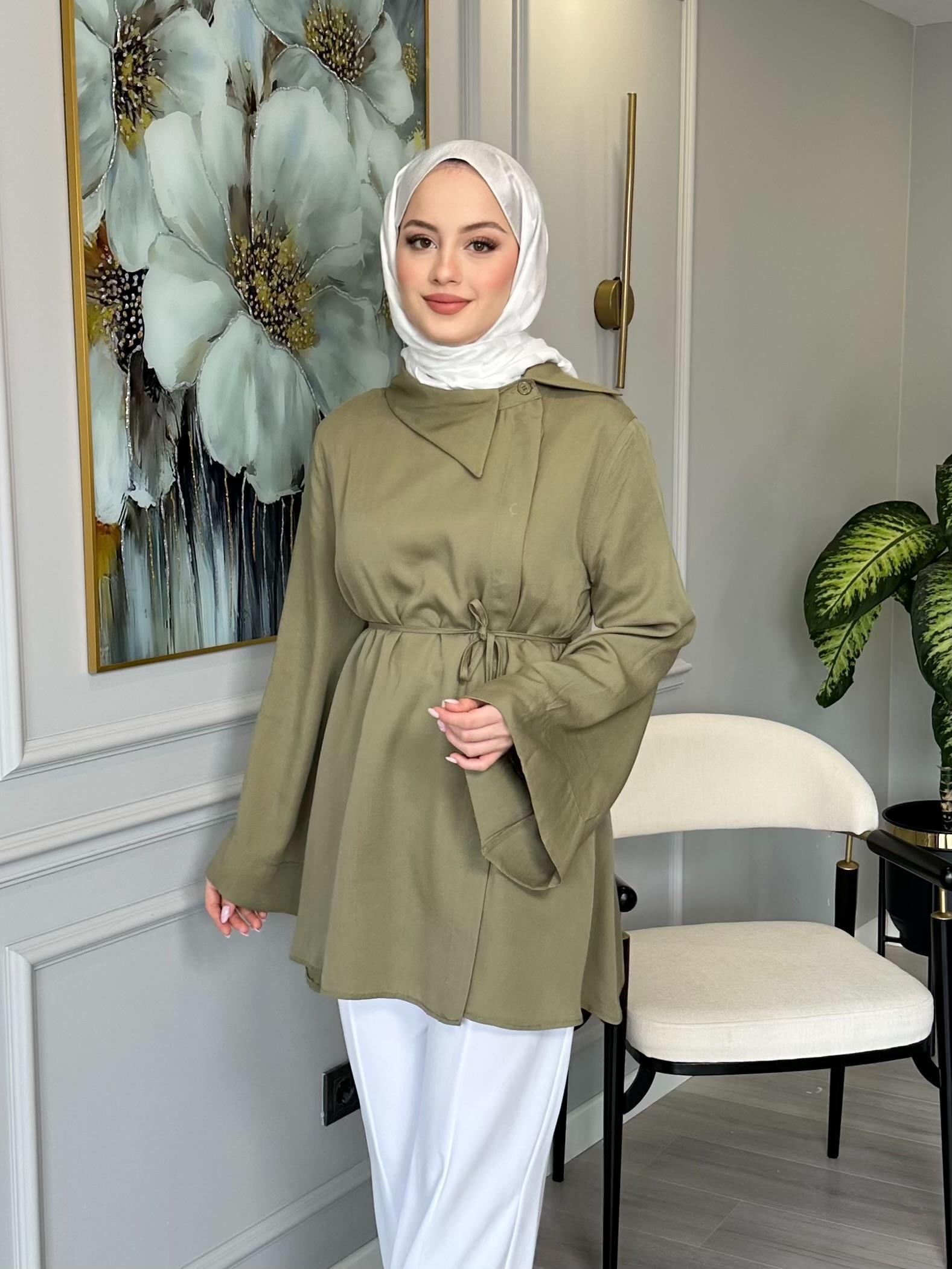 Haki Yaka Detaylı Salaş Tunik