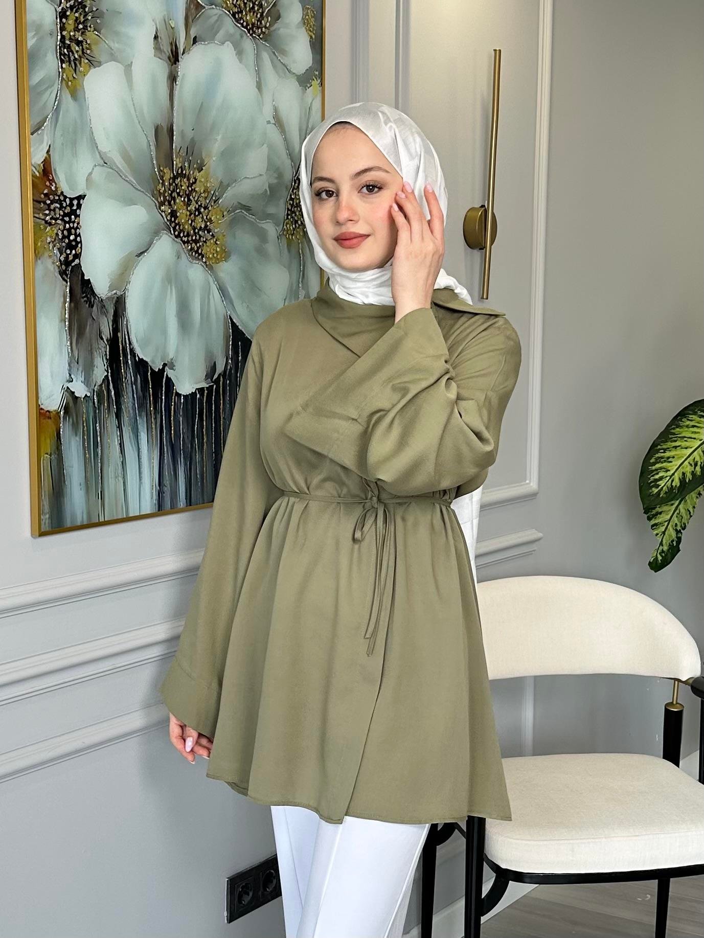 Haki Yaka Detaylı Salaş Tunik