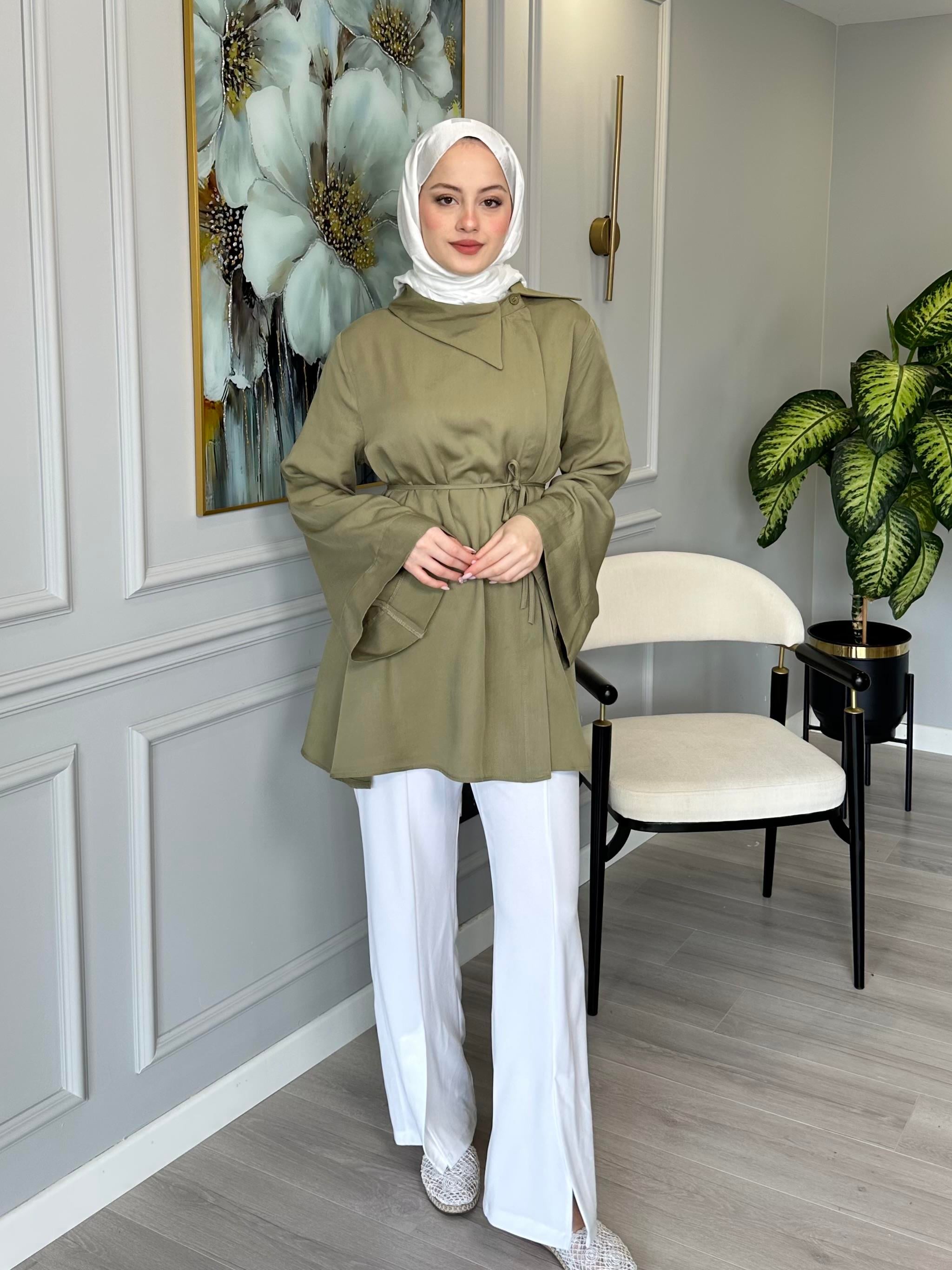 Haki Yaka Detaylı Salaş Tunik