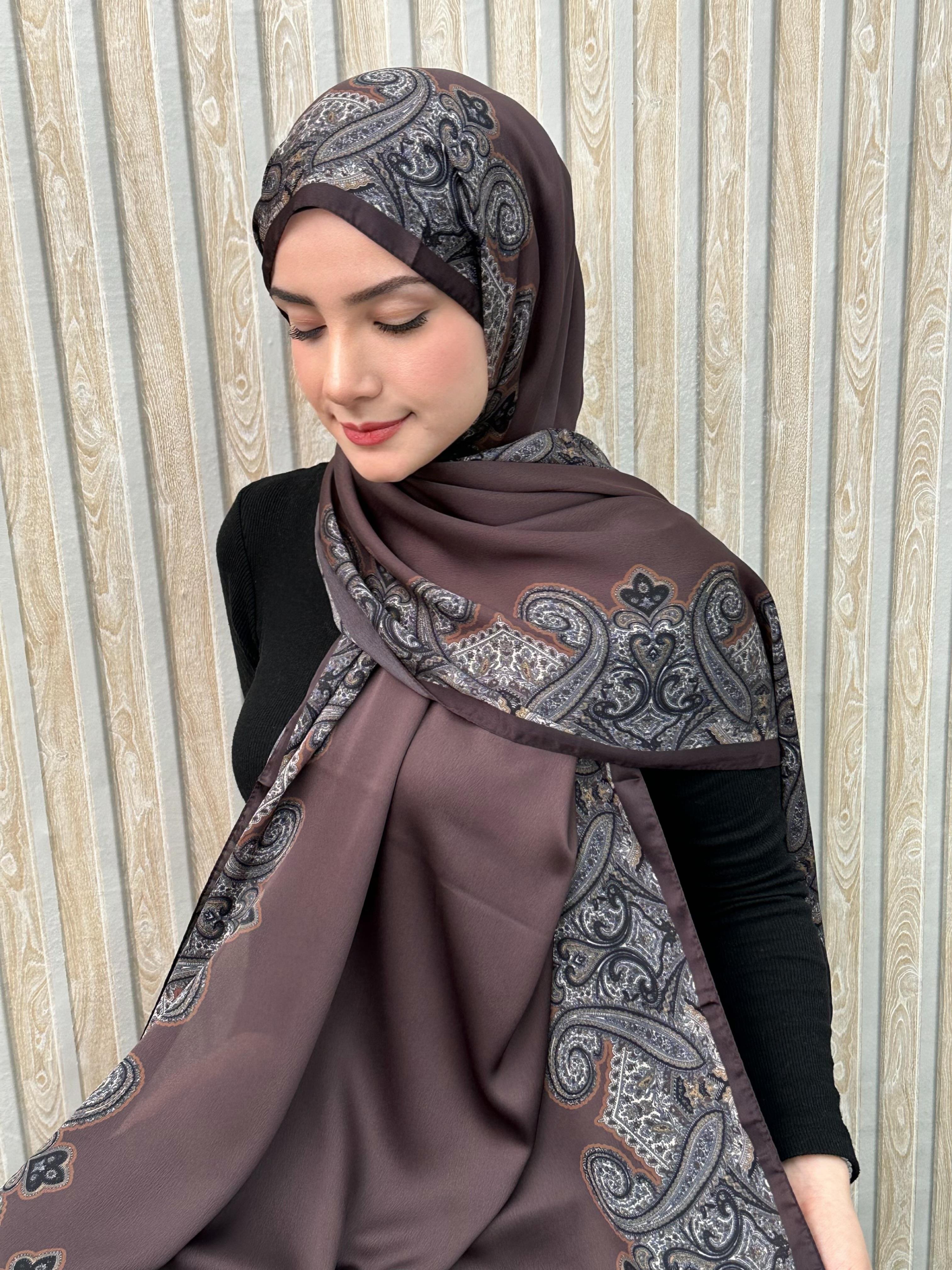 Kahve Roza Deluxe İpek Şal