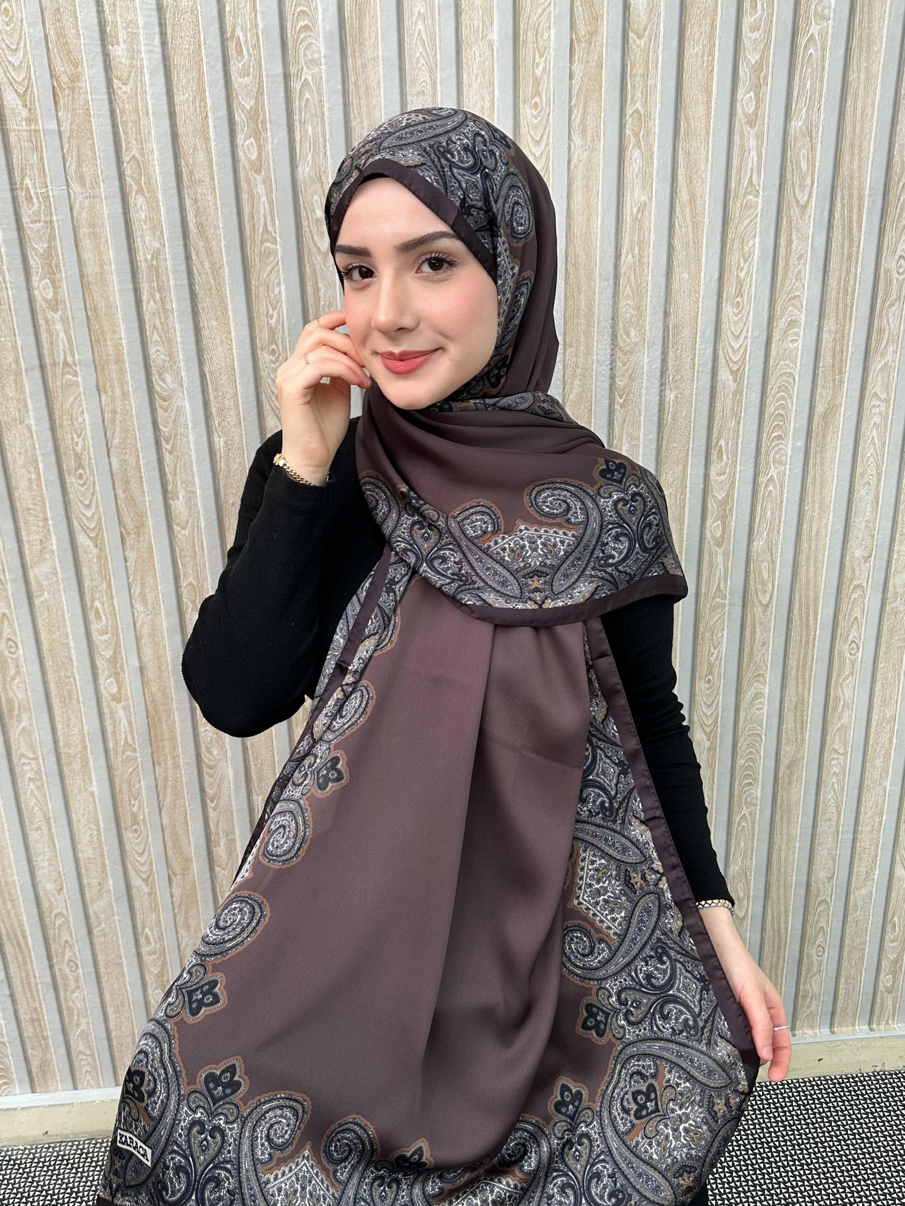 Kahve Roza Deluxe İpek Şal