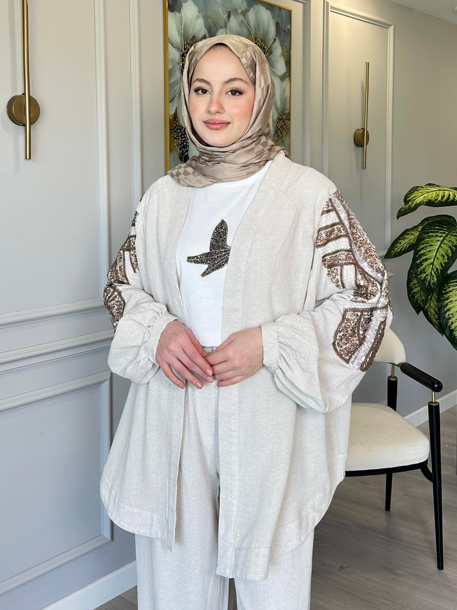 Keten İşlemeli Kimono – Sırtı ve Kolları İşlemeli