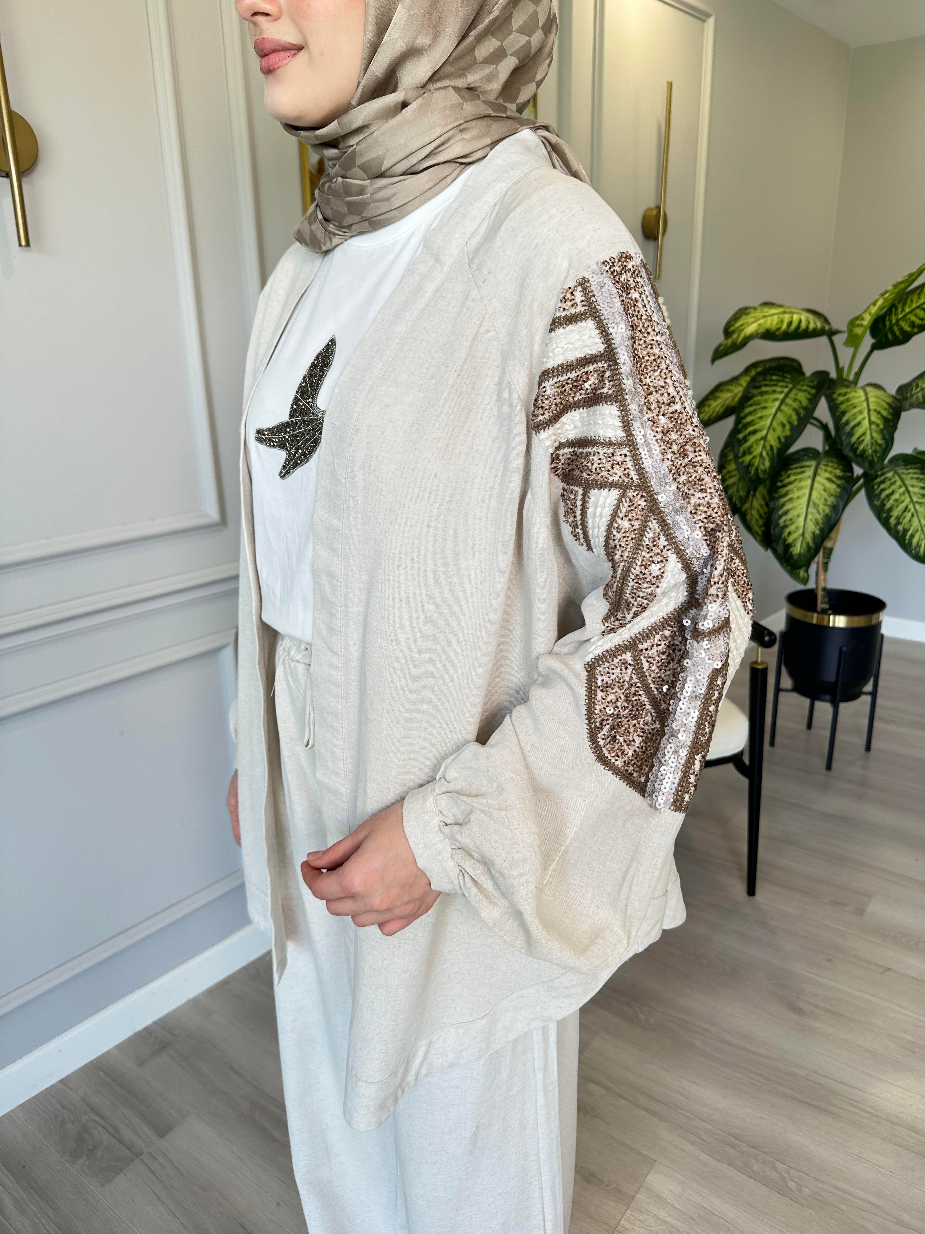 Keten İşlemeli Kimono – Sırtı ve Kolları İşlemeli