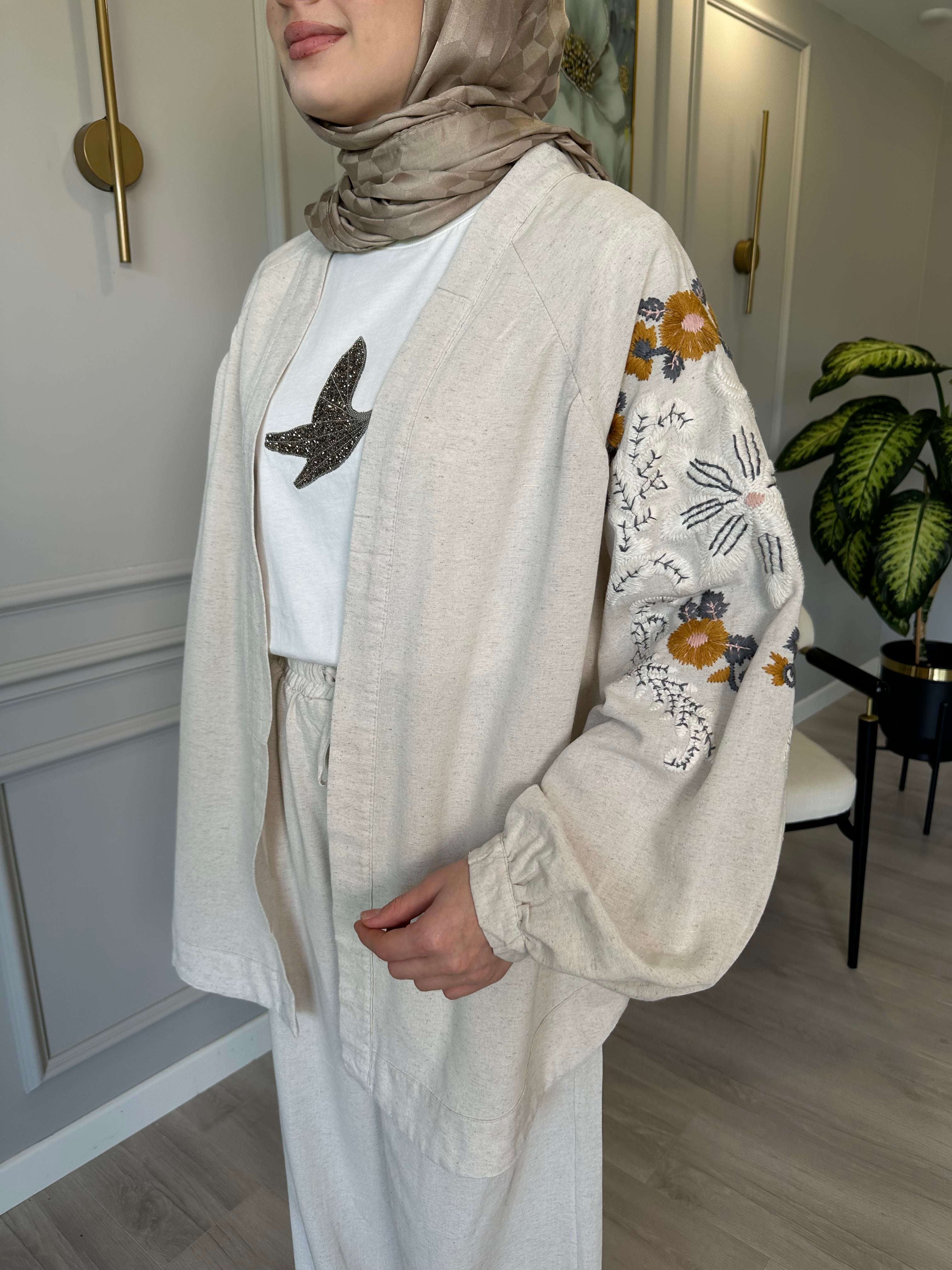 Keten Nakış İşlemeli Kimono 2 – Sırtı ve Kolları İşlemeli