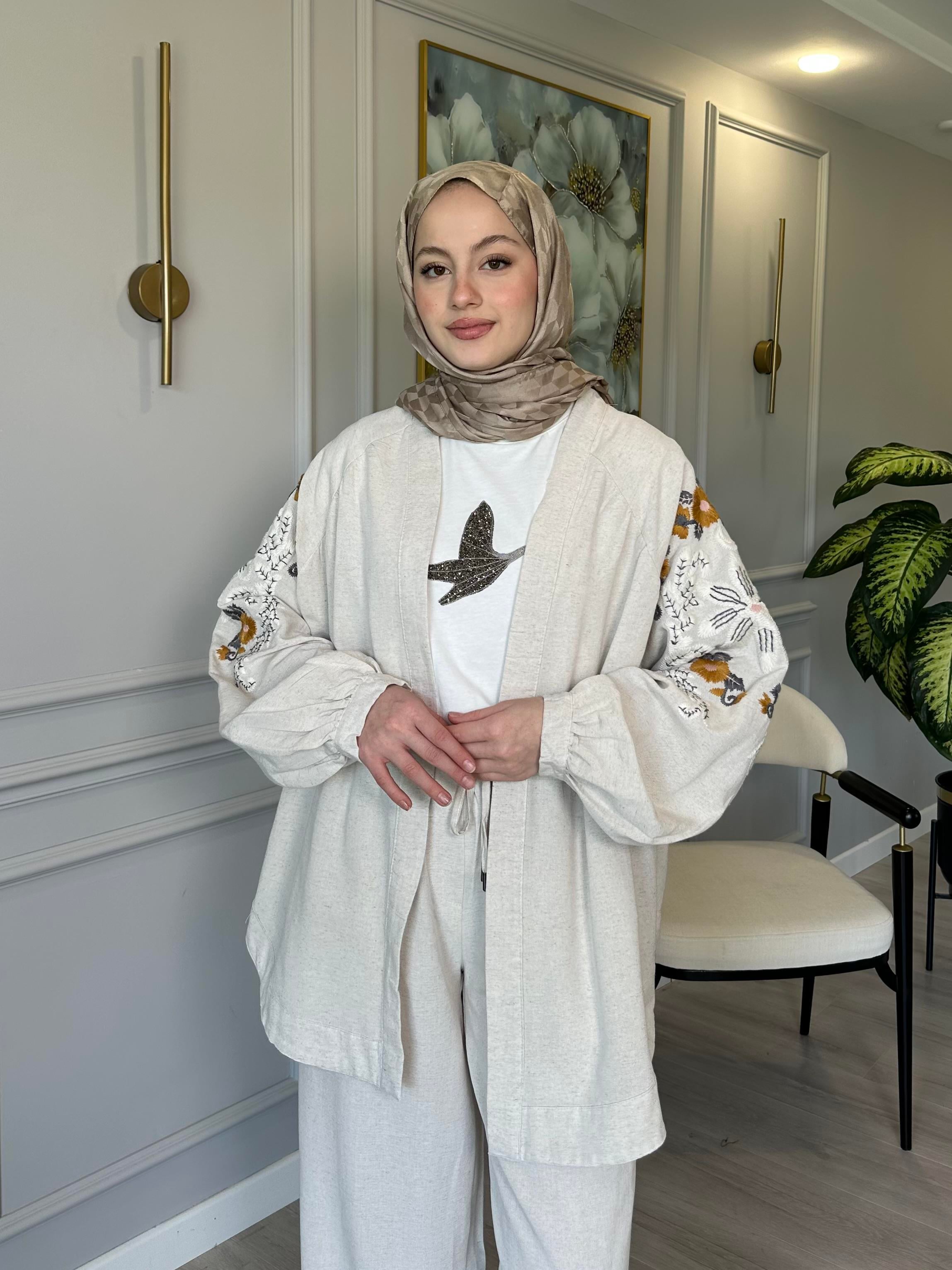 Keten Nakış İşlemeli Kimono 2 – Sırtı ve Kolları İşlemeli