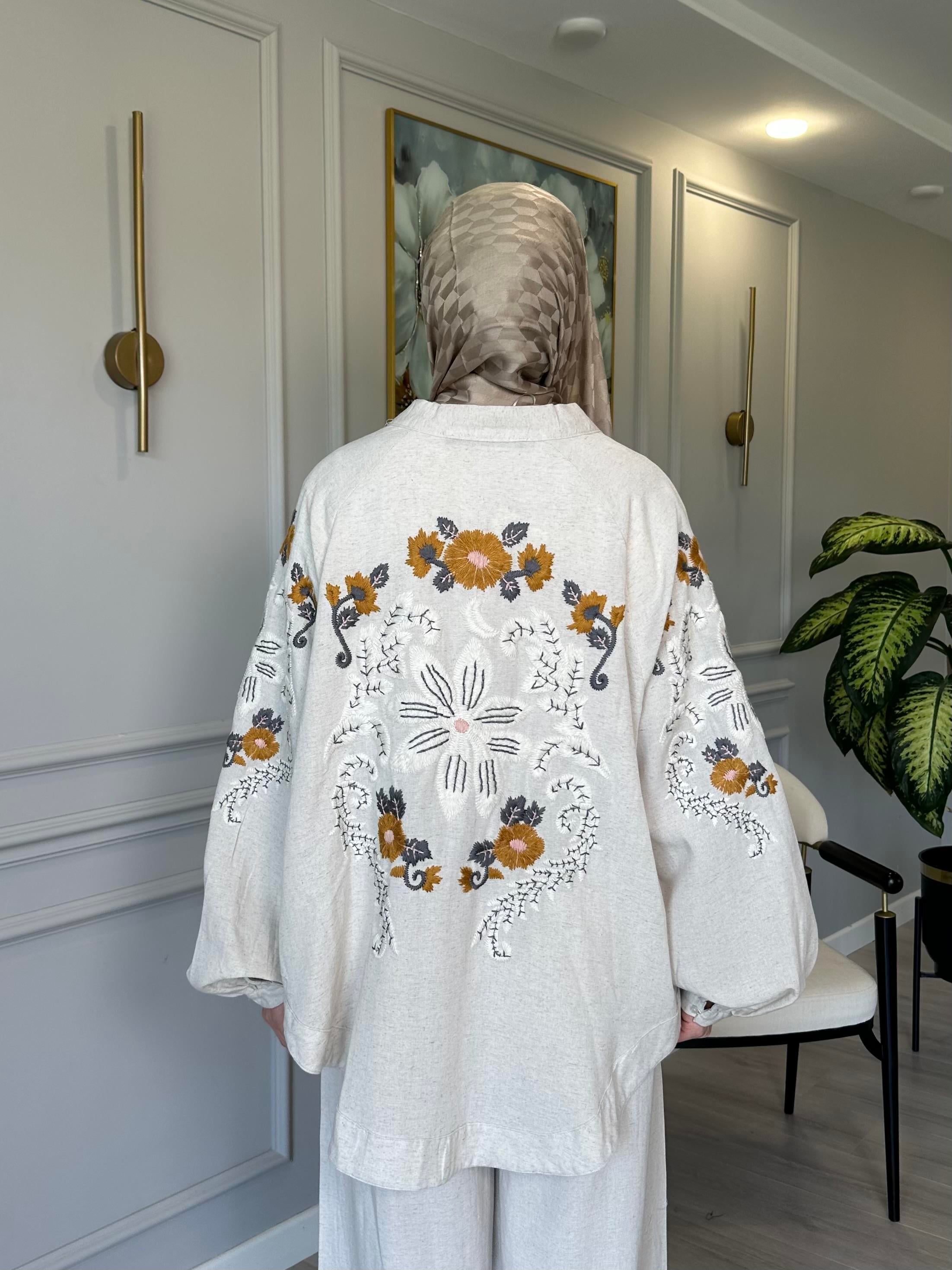 Keten Nakış İşlemeli Kimono 2 – Sırtı ve Kolları İşlemeli