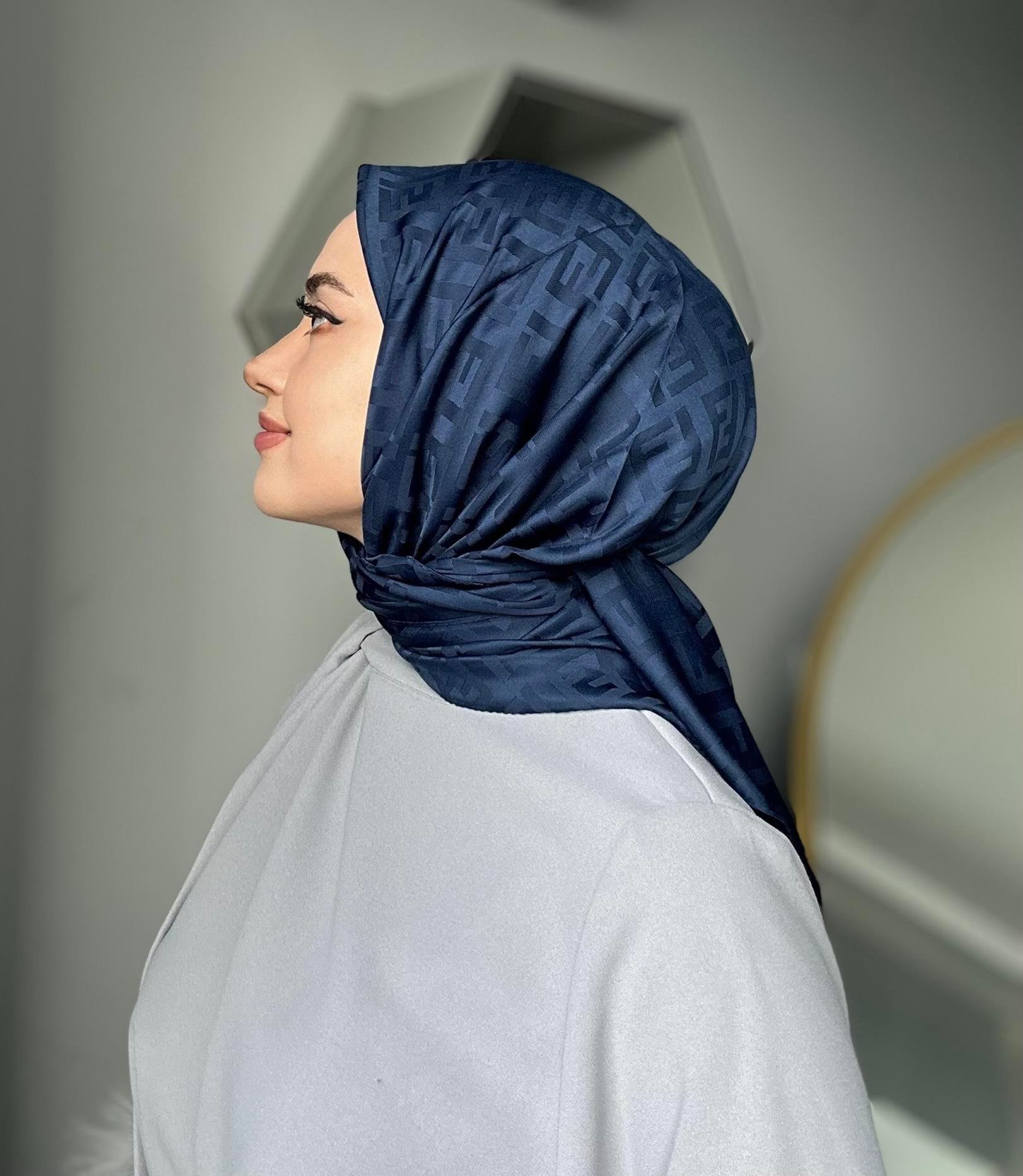 Lacivert F Desen Soft Eşarp