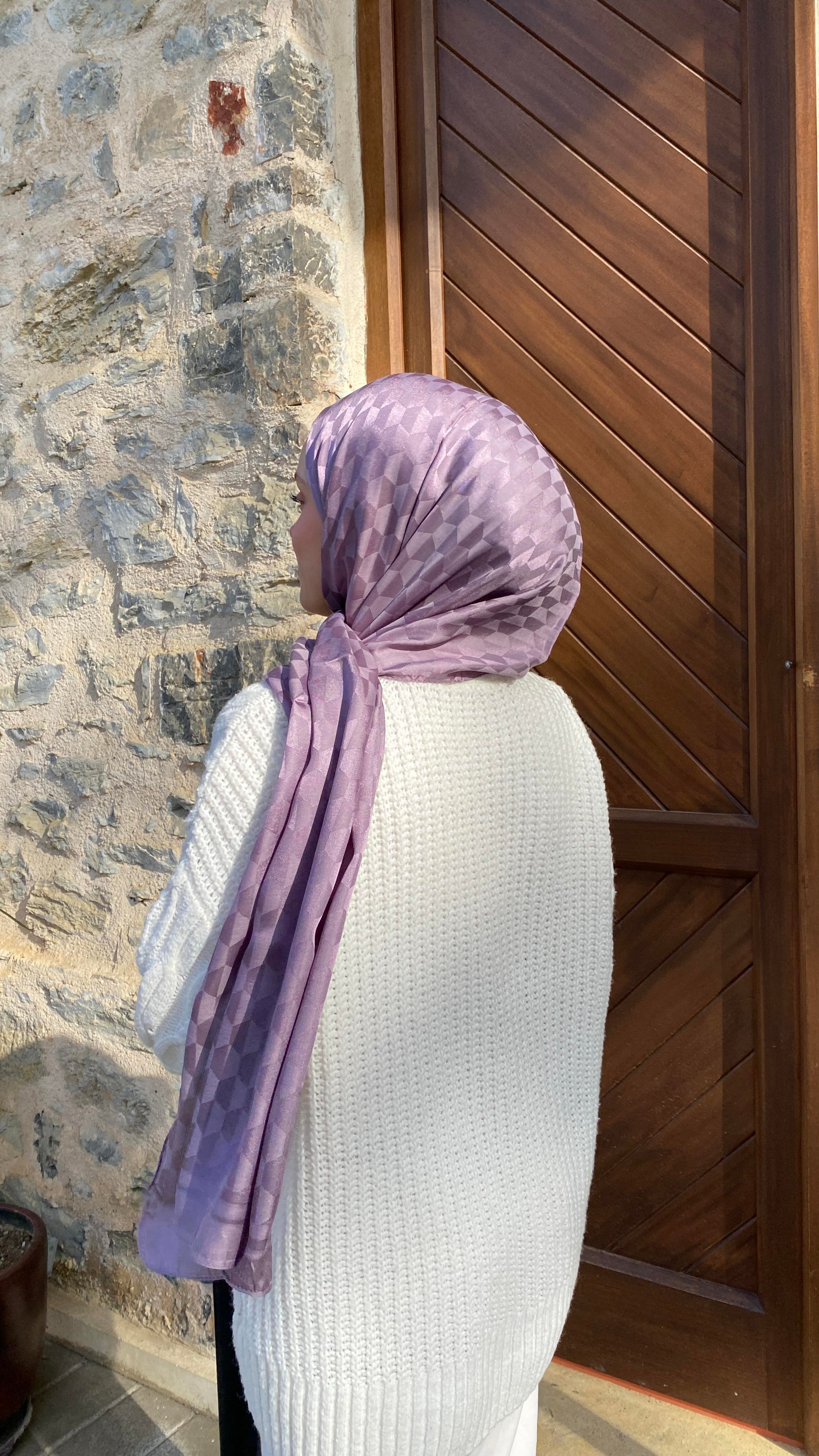 Leylak Koza Desen İpekli Pamuk Şal