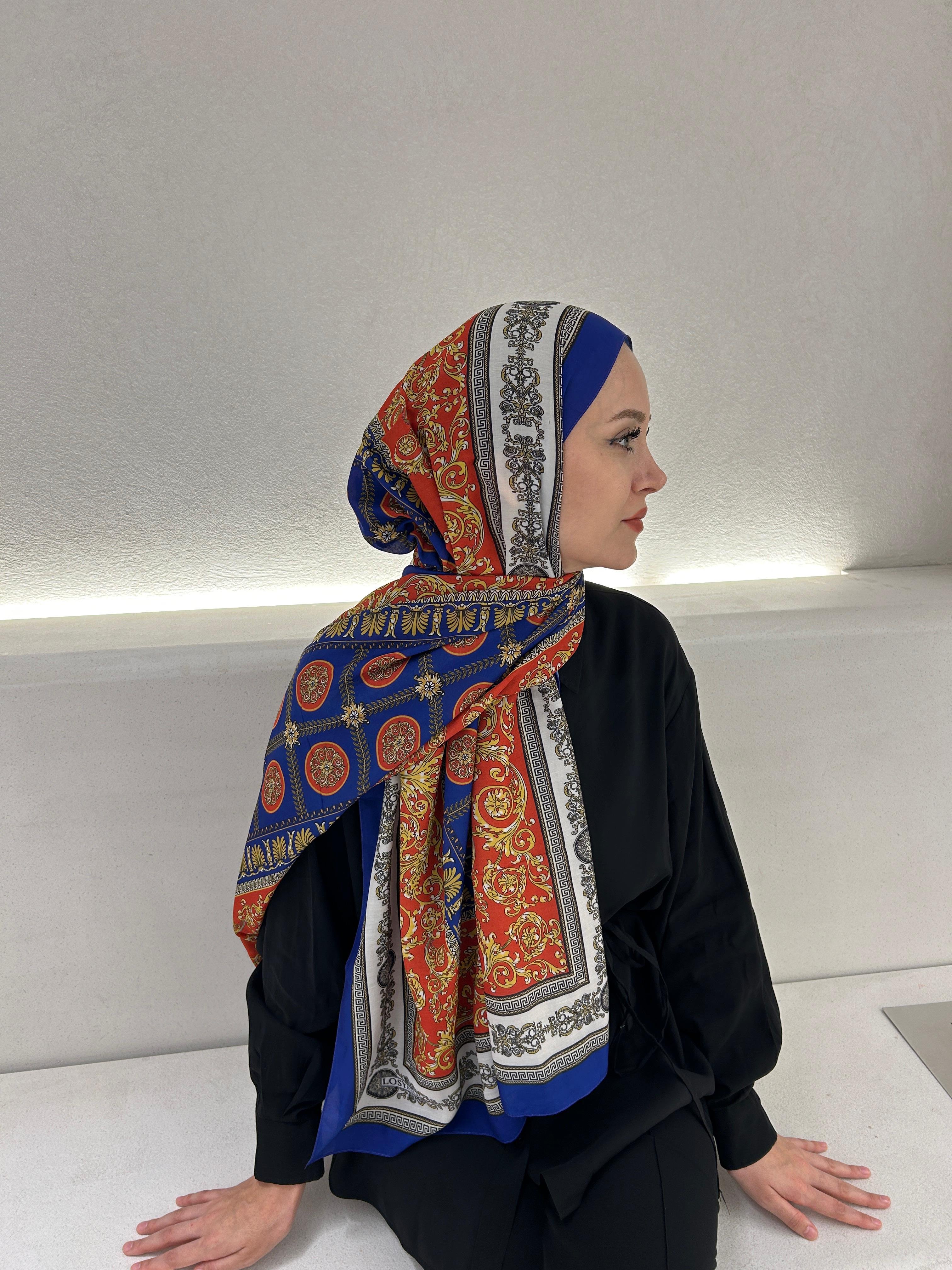 Saks-Kırmızı Etnik Şal