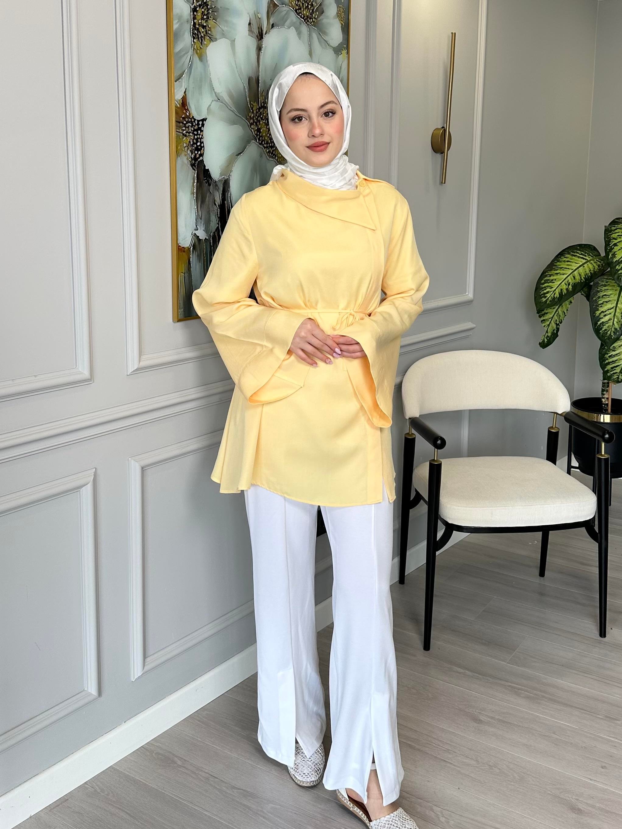 Sarı Yaka Detaylı Salaş Tunik