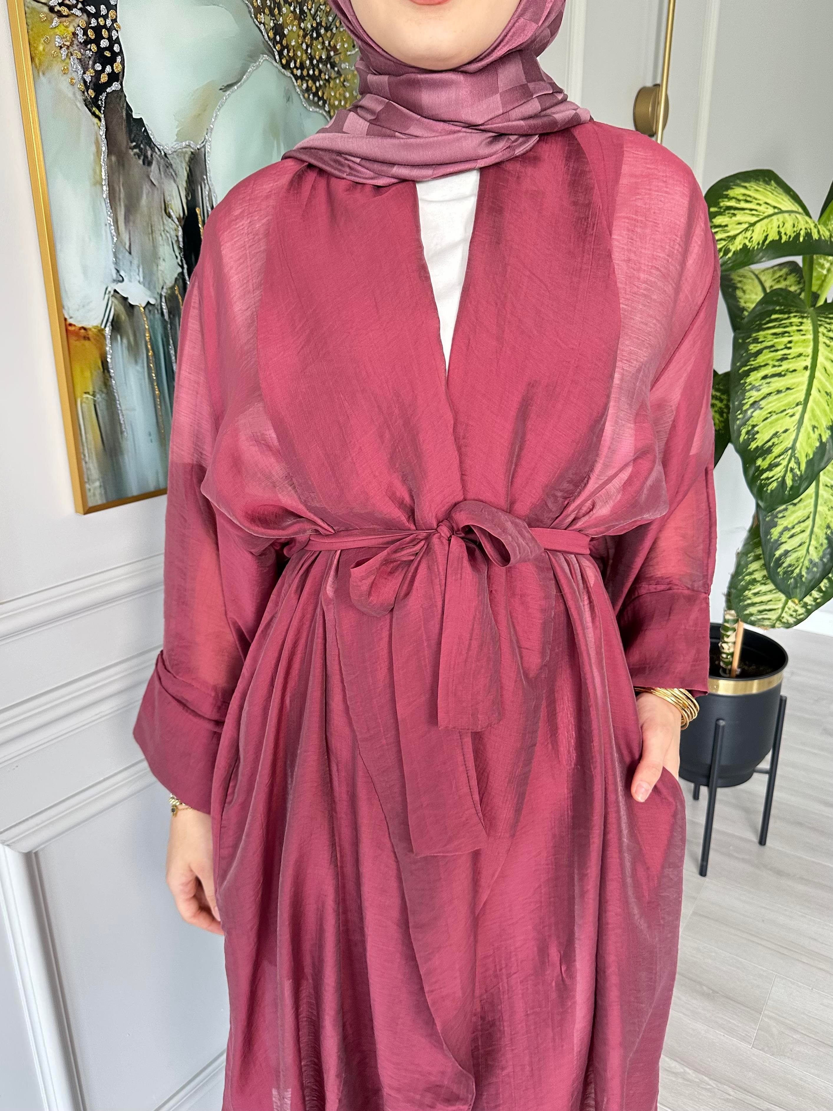 Seyyar Kemerli Pamuk Vual Kimono – Bordo