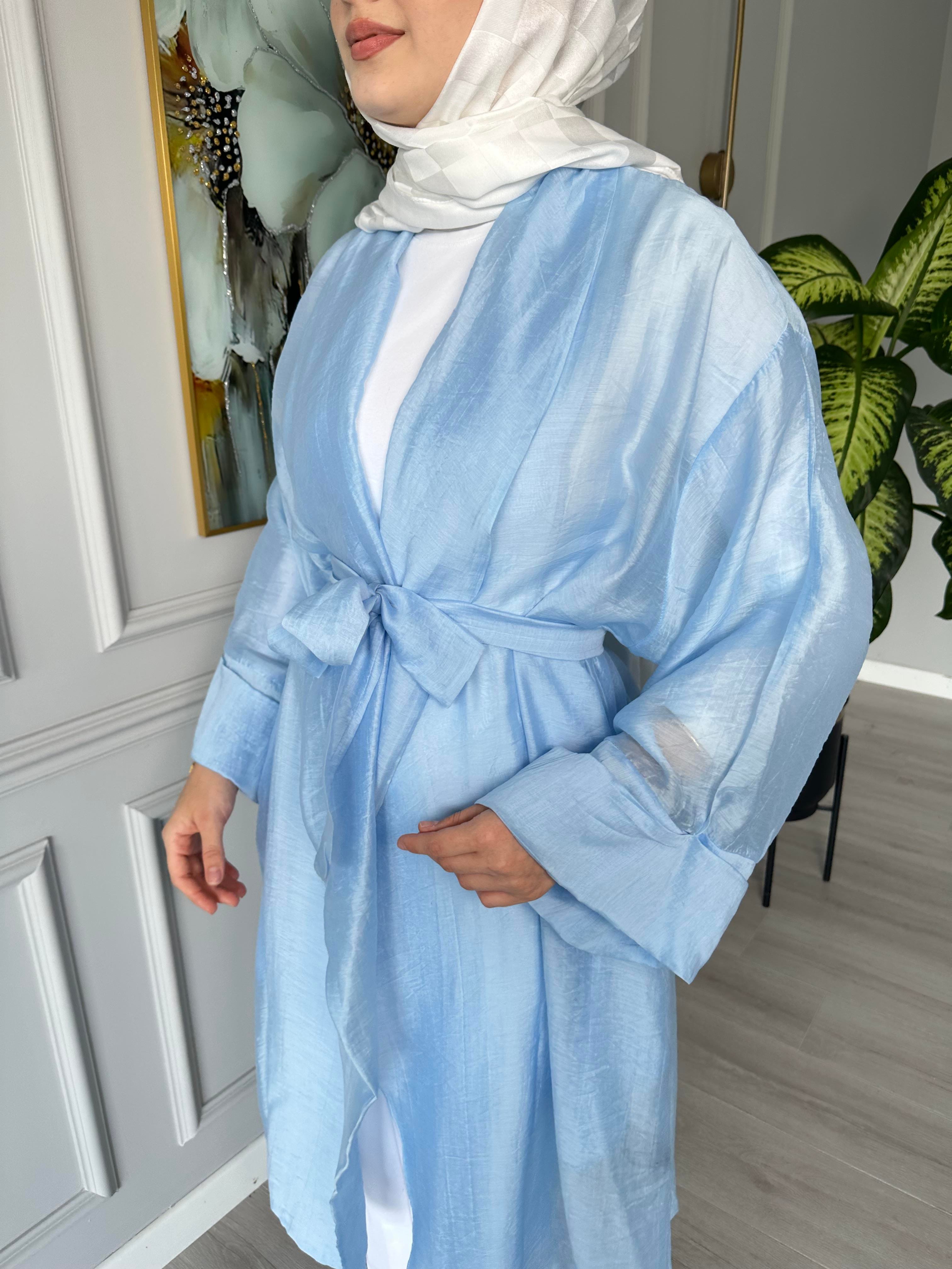 Seyyar Kemerli Pamuk Vual Kimono – Mavi