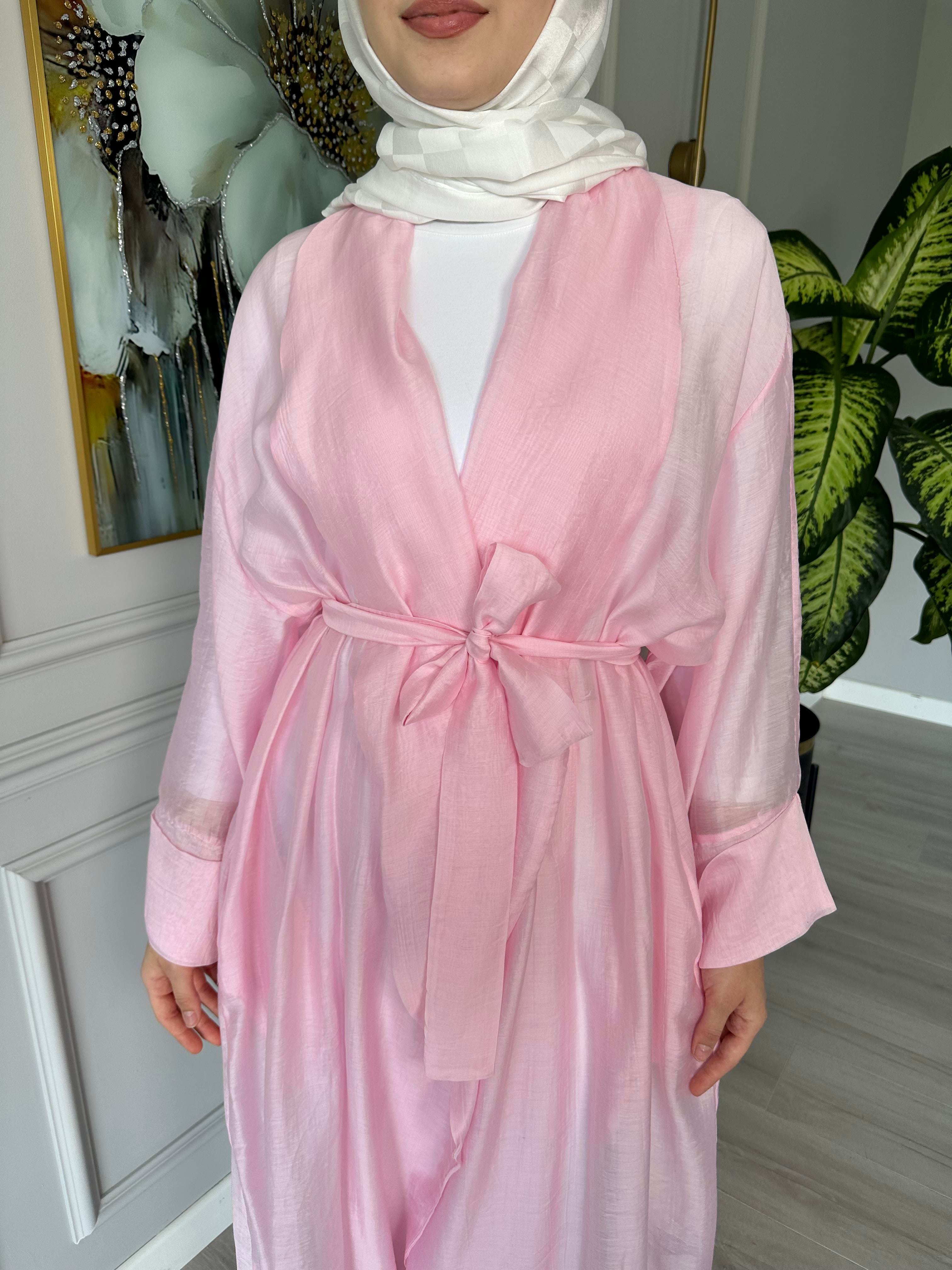 Seyyar Kemerli Pamuk Vual Kimono – Pembe