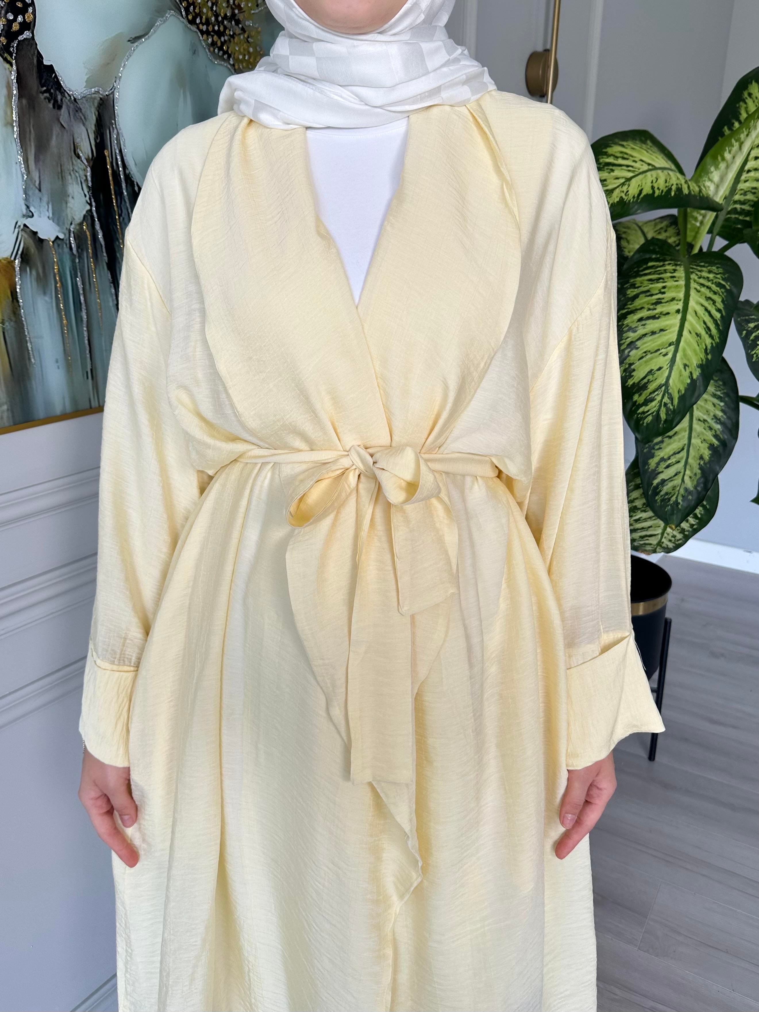 Seyyar Kemerli Pamuk Vual Kimono – Sarı